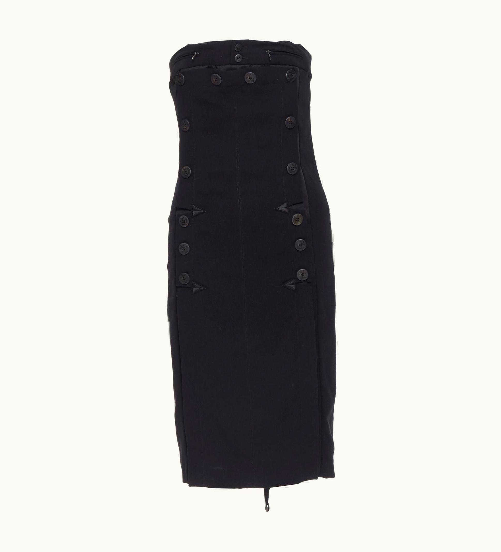 Jean-Paul Gaultier Jean Paul Gaultier 2 Black Nautical Button Double Breasted Strapless Dress