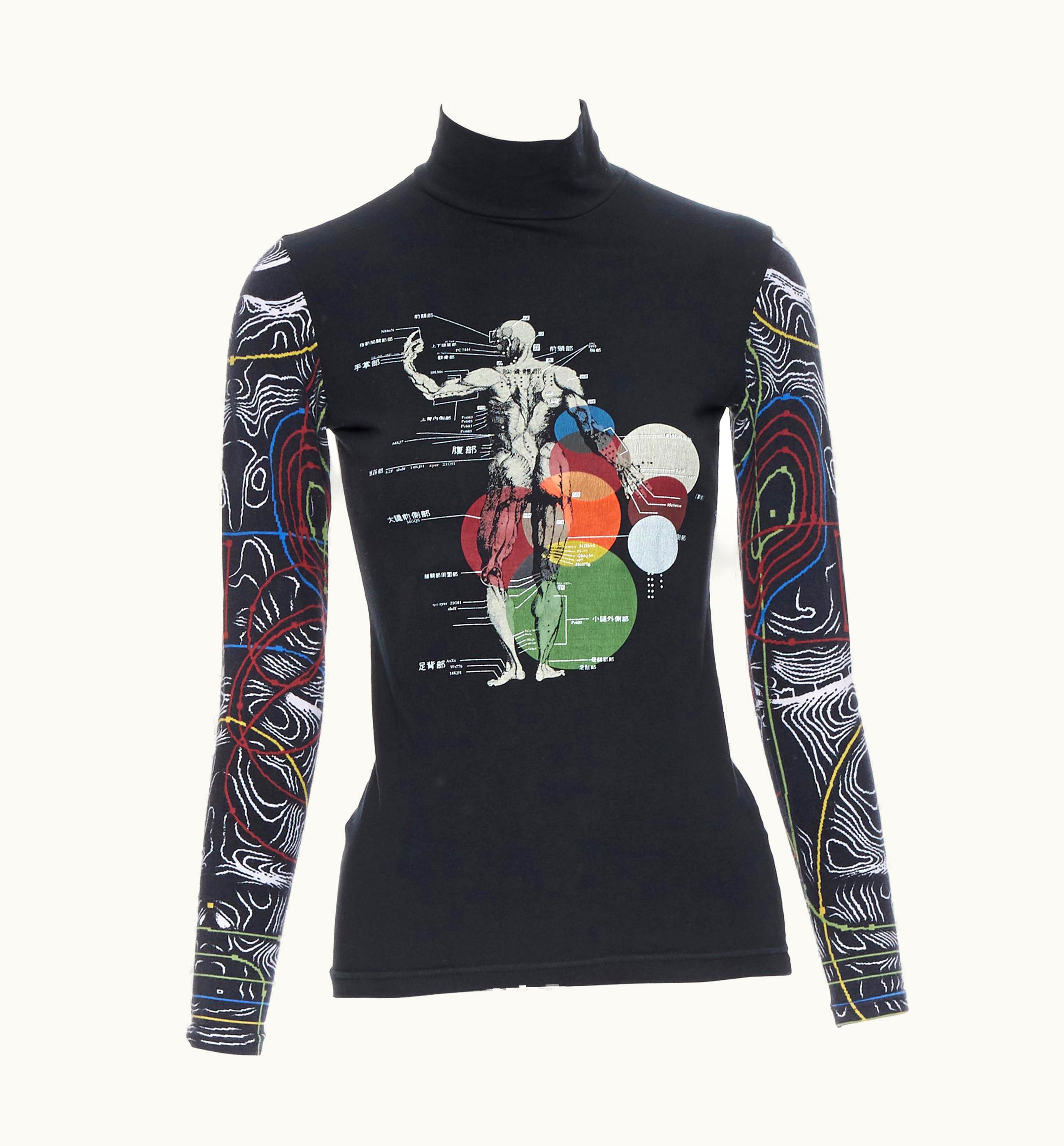 Jean-Paul Gaultier Vintage Jean Paul Gaultier Human Anatomy Chart Print Turtleneck Cotton Top