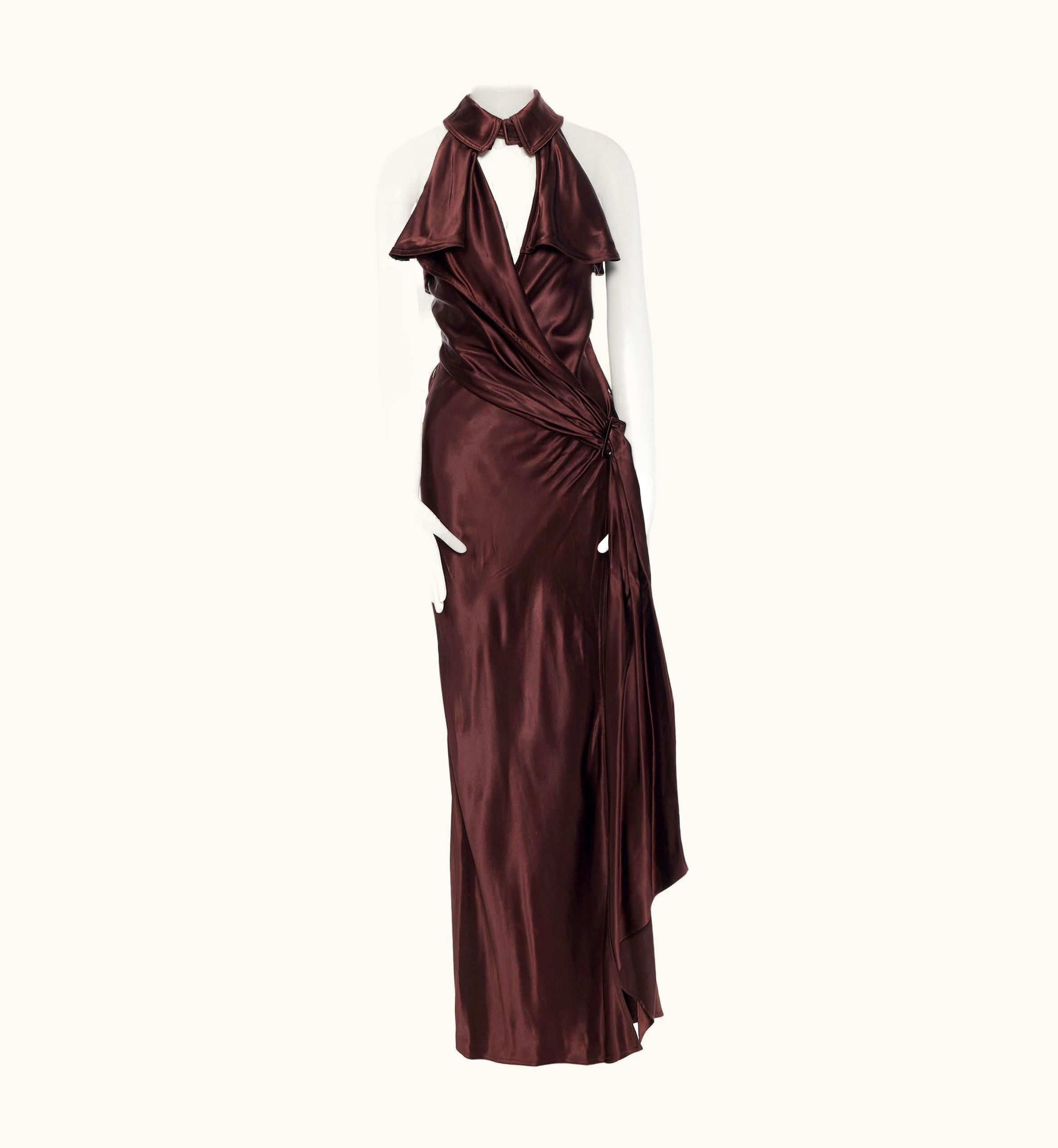 Jean-Paul Gaultier Jean Paul Gaultier Dark Brown Trench Collared Open Back Belted Evening Gown