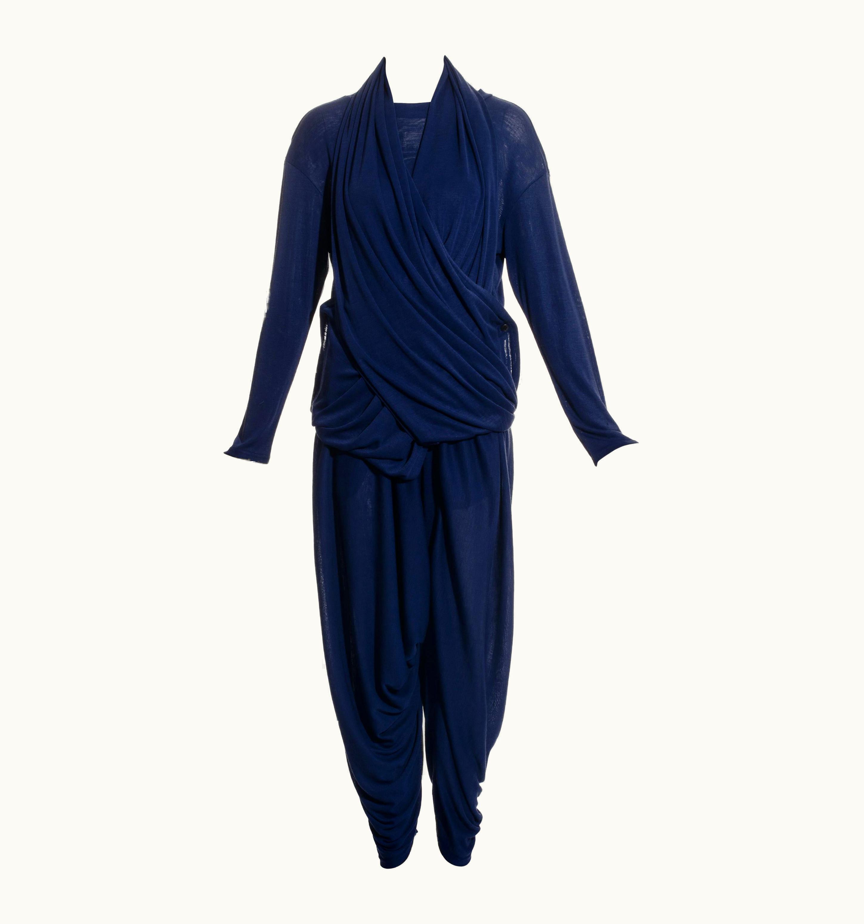 Issey Miyake Issey Miyake Blue Rayon Harem Pant Suit, C 1985