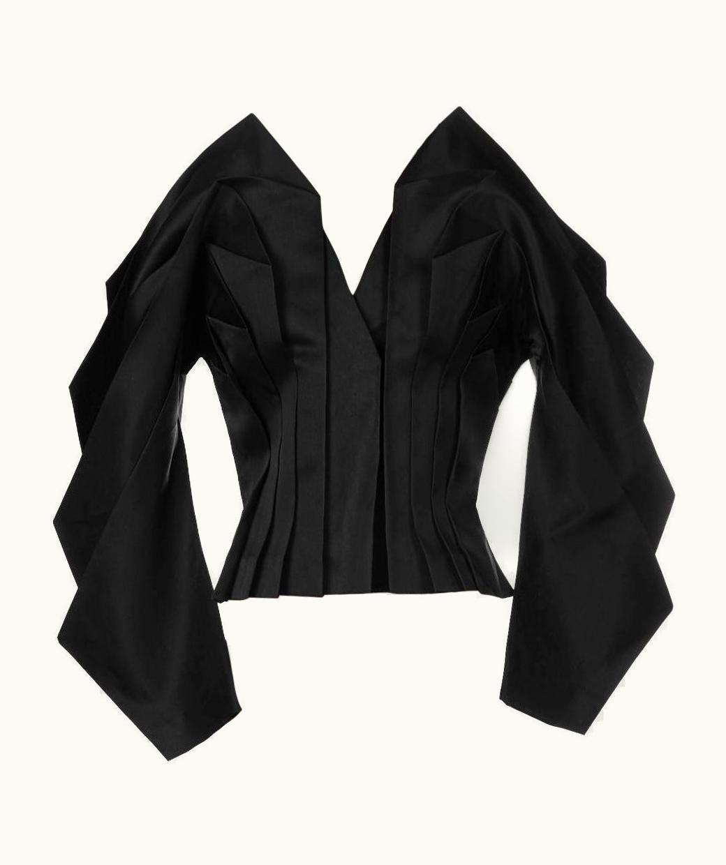 Issey Miyake Issey Miyake S/S 1991 Documented Runway 'Dinosaur' Sleeves Black Silk Jacket