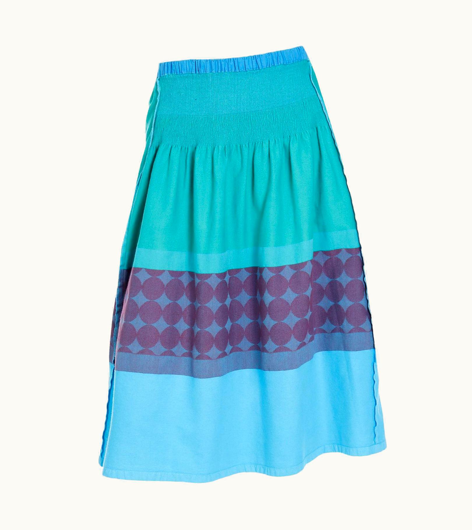 Issey Miyake 1990s A-Poc Issey Miyake Dai Fujiwara Blue Green Purple Cotton Inside Out Skirt