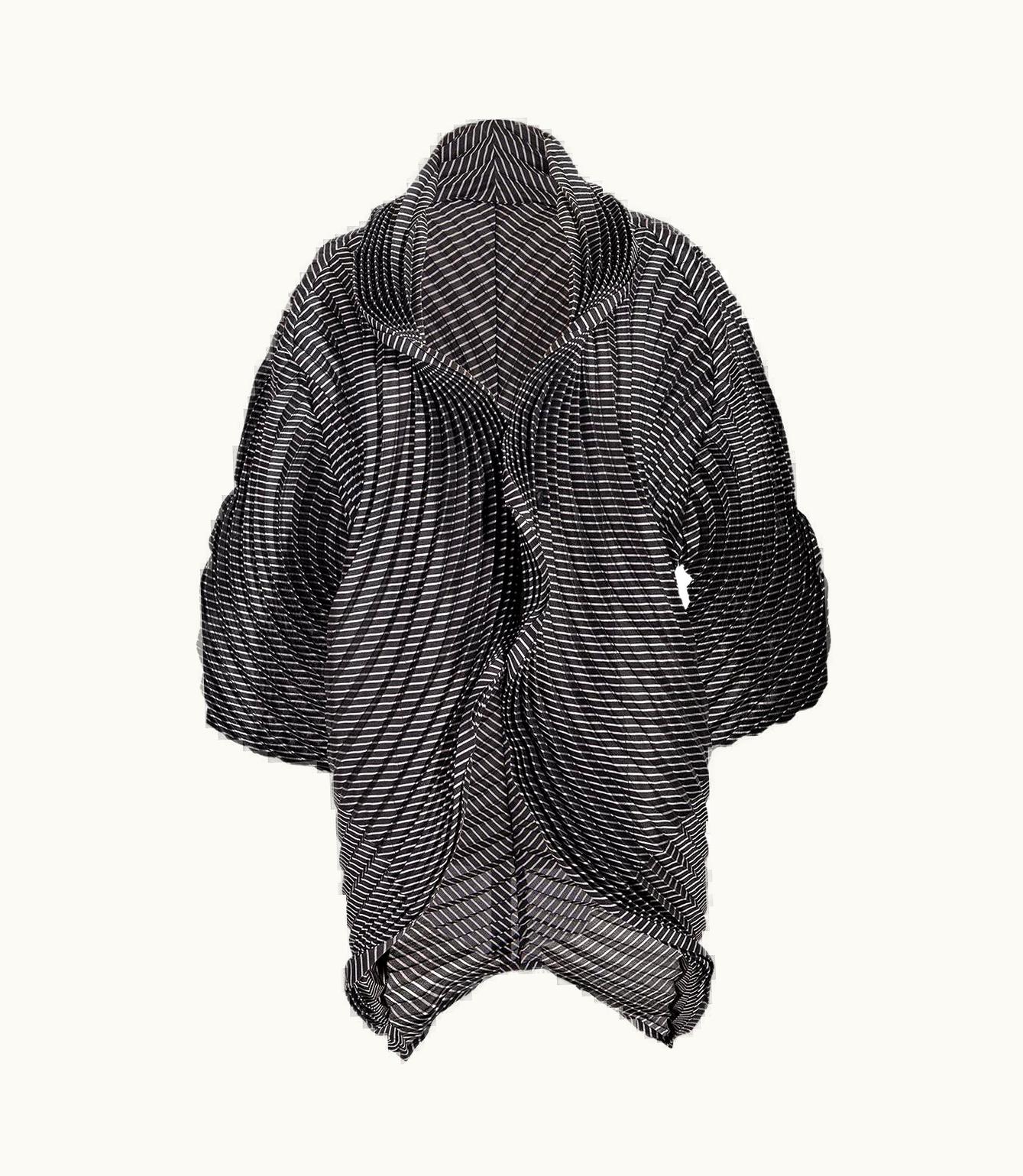 Issey Miyake AW 2014 Issey Miyake Gray And Black Sculptural Spiral Pleated Cardigan