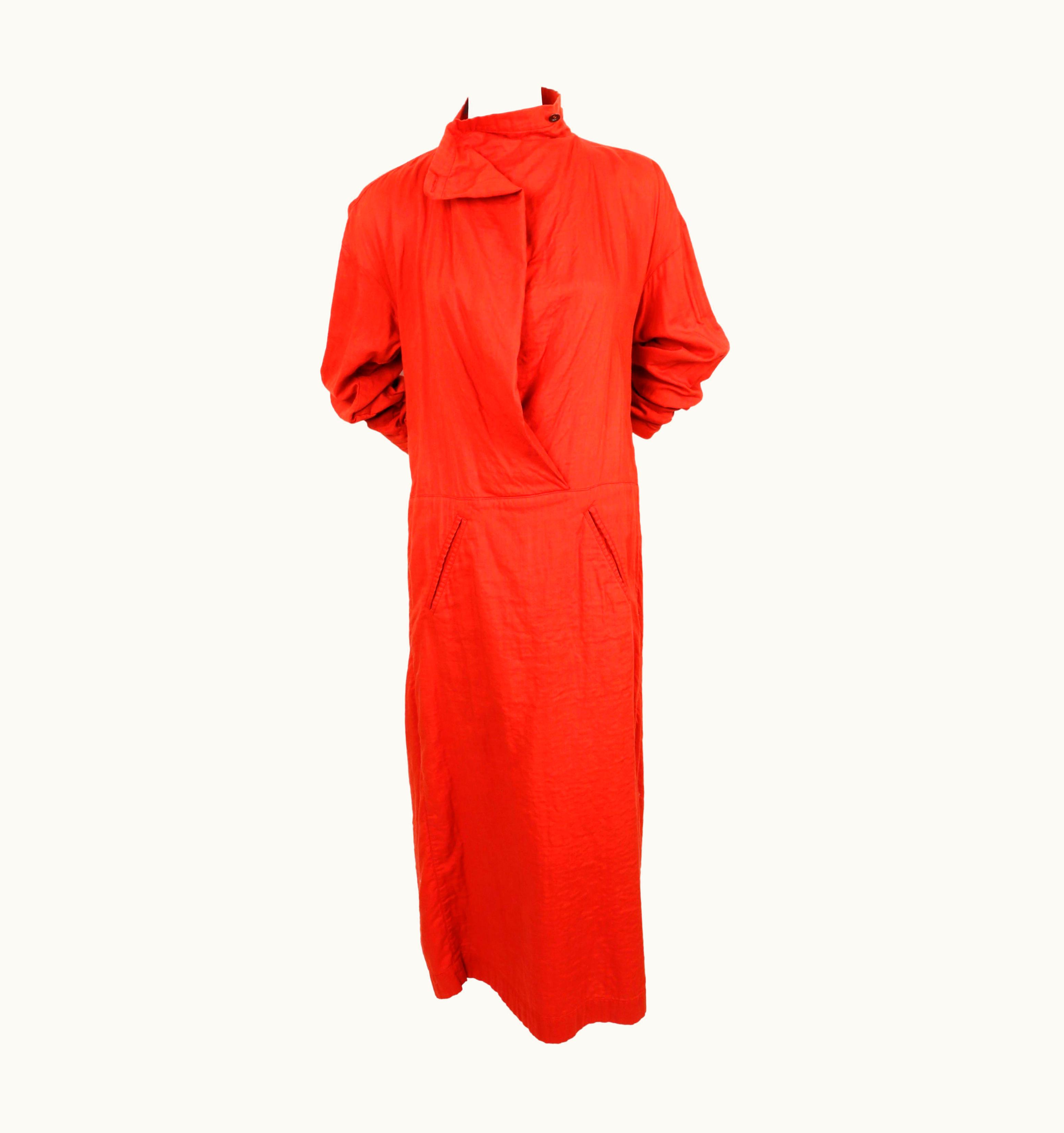 Issey Miyake Early 1980' Issey Miyake Terra Cotta Draped Cotton Dress