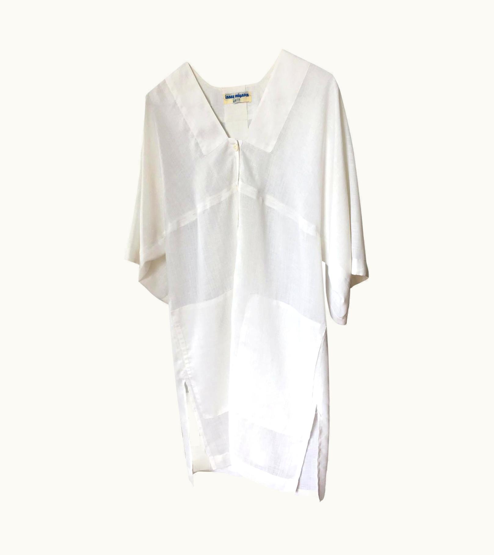 Issey Miyake Early Issey Miyake White Linen Kaftan Long Shirt Paris 70s