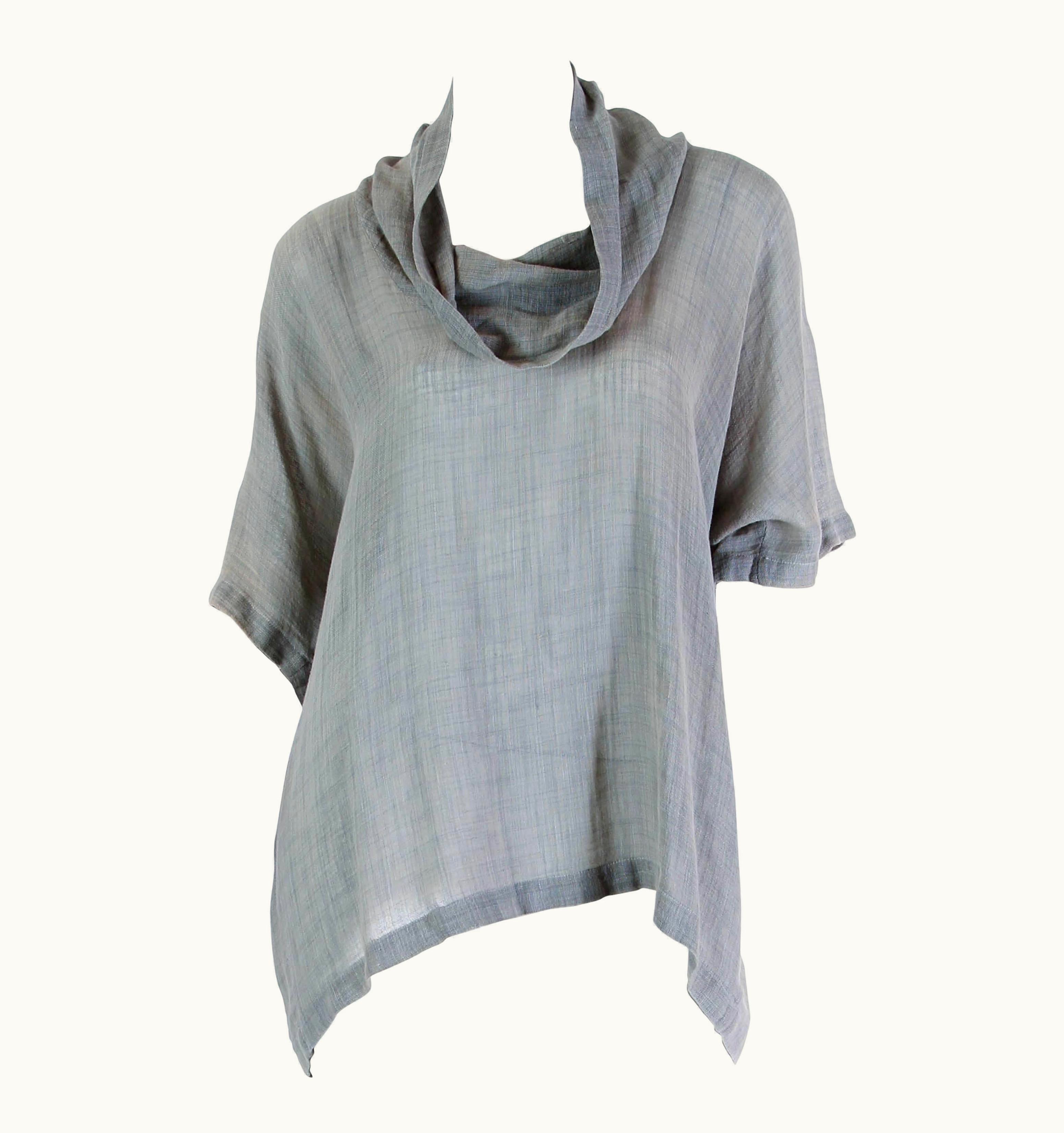 Issey Miyake 1970s Issey Miyake Grey Linen & Wool Oversized Cowl Neck Top