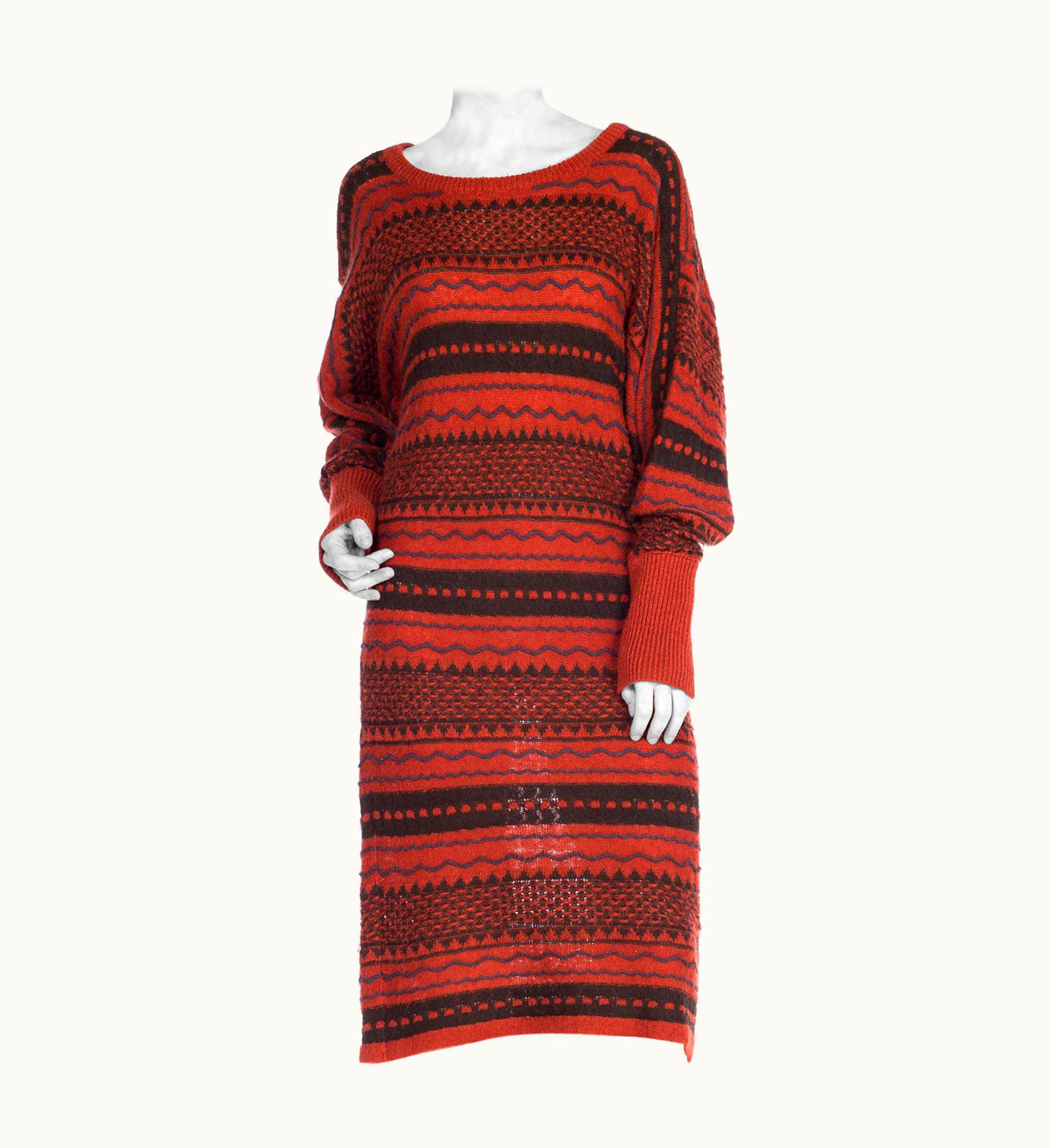 Issey Miyake 1970s Issey Miyake Red Striped Wool Knit Sweater Dress