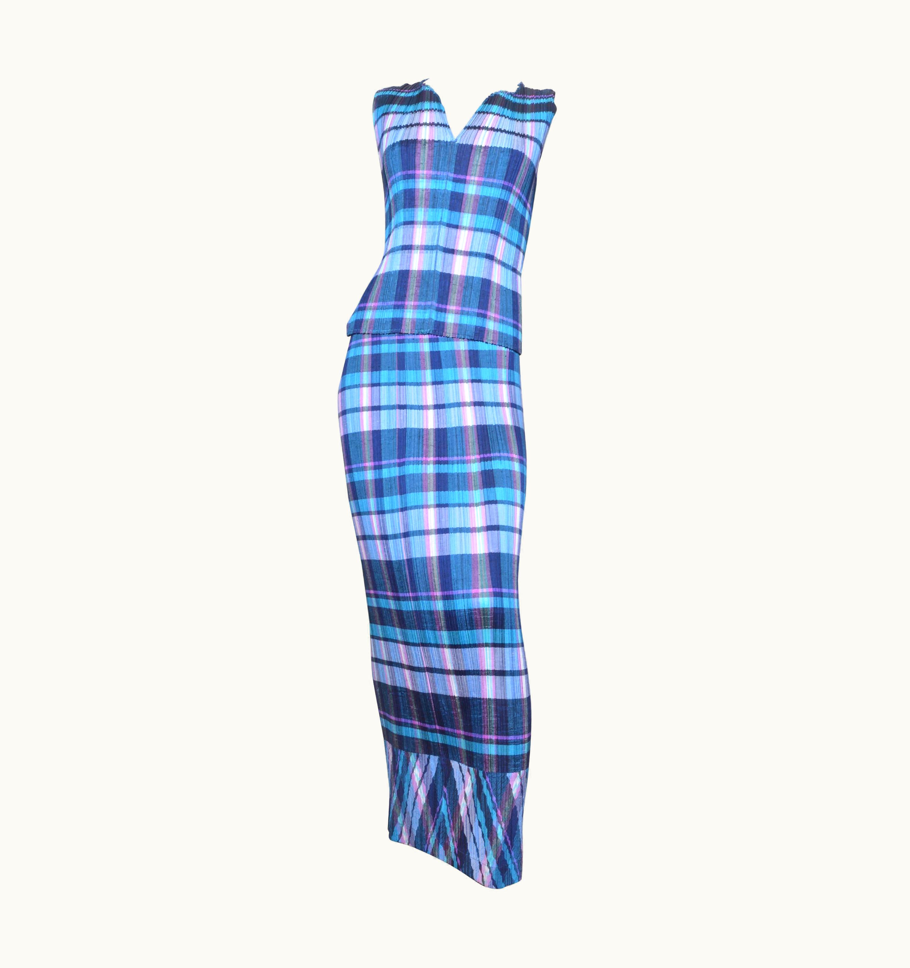 Issey Miyake Issey Miyake Plaid Pleated Skirt & Blouse Ensemble