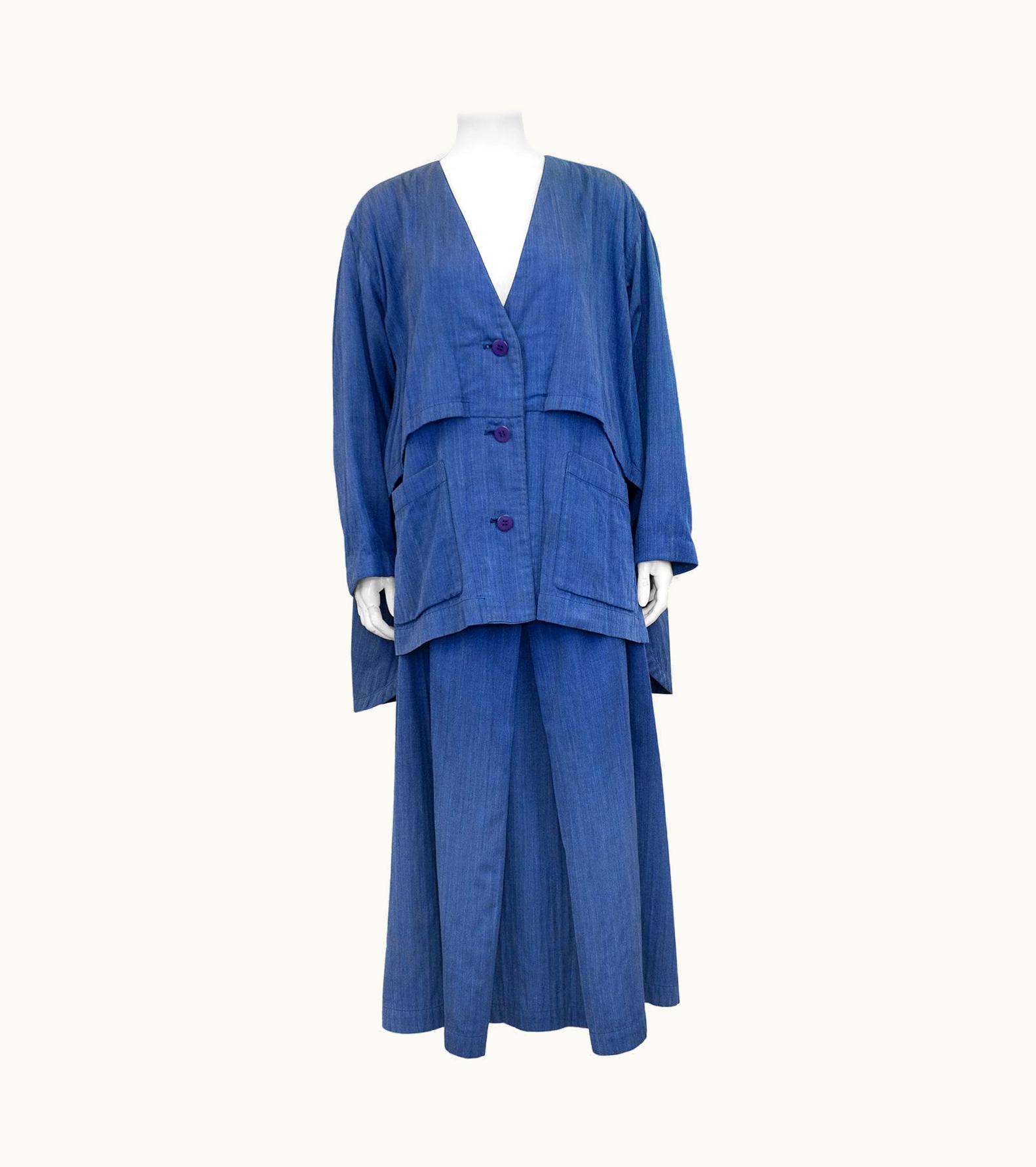 Issey Miyake 1990s Issey Miyake Blue Cotton Oversize Ensemble