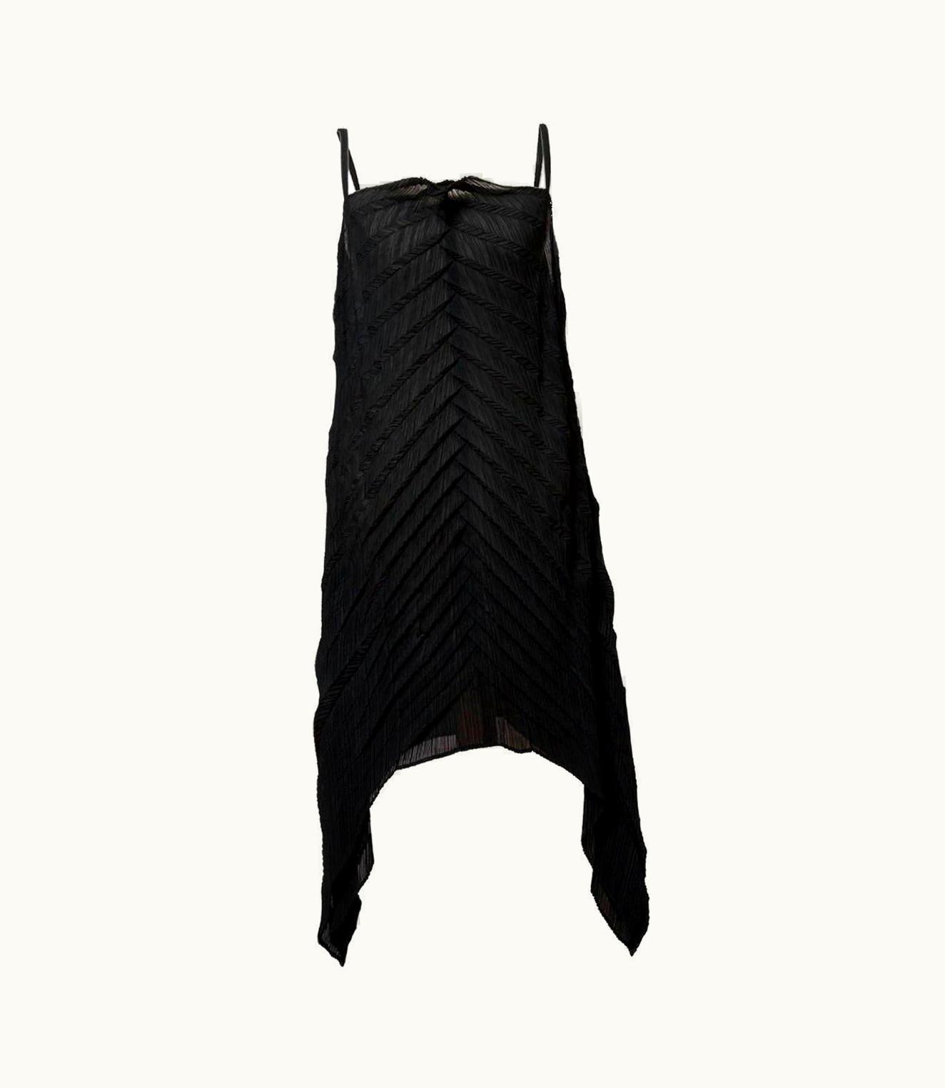 Issey Miyake Issey Miyake Pleated Diagonal Top Black Tank Dress