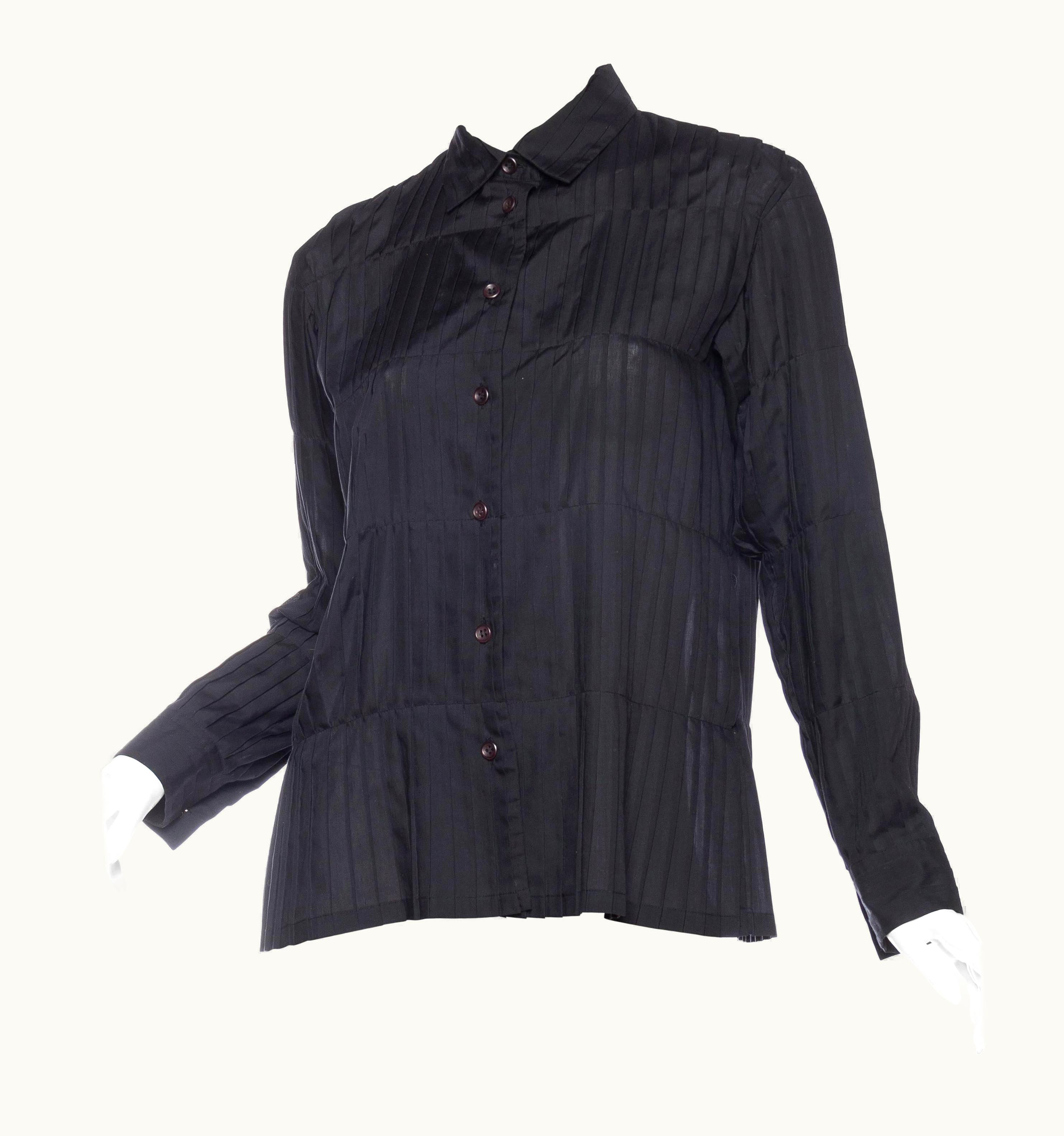 Issey Miyake 1990s Issey Miyake Black Polyester Voile Pleated Blouse