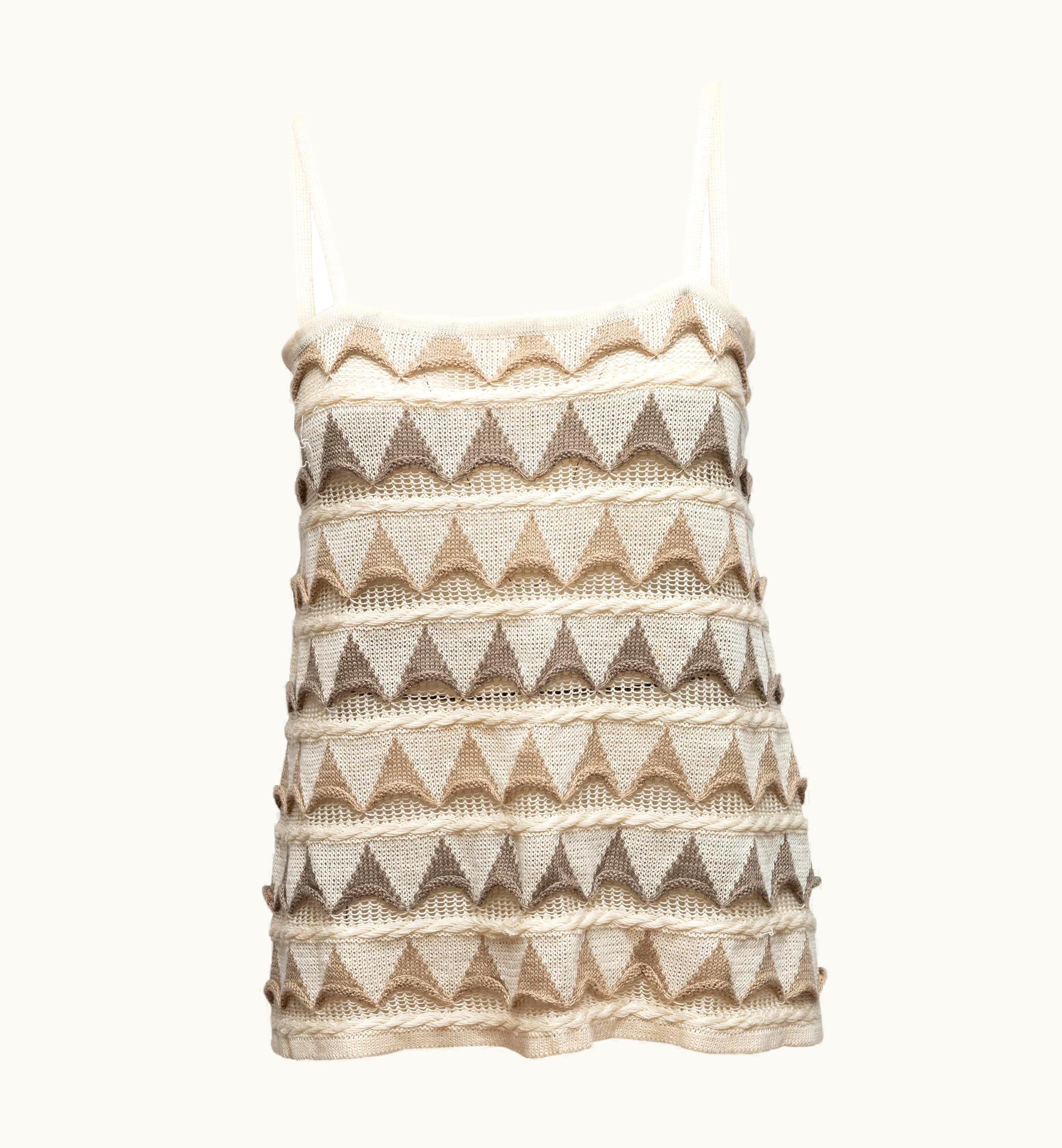 Issey Miyake Issey Miyake Beige & Cream 1970s Knit Sleeveless Top