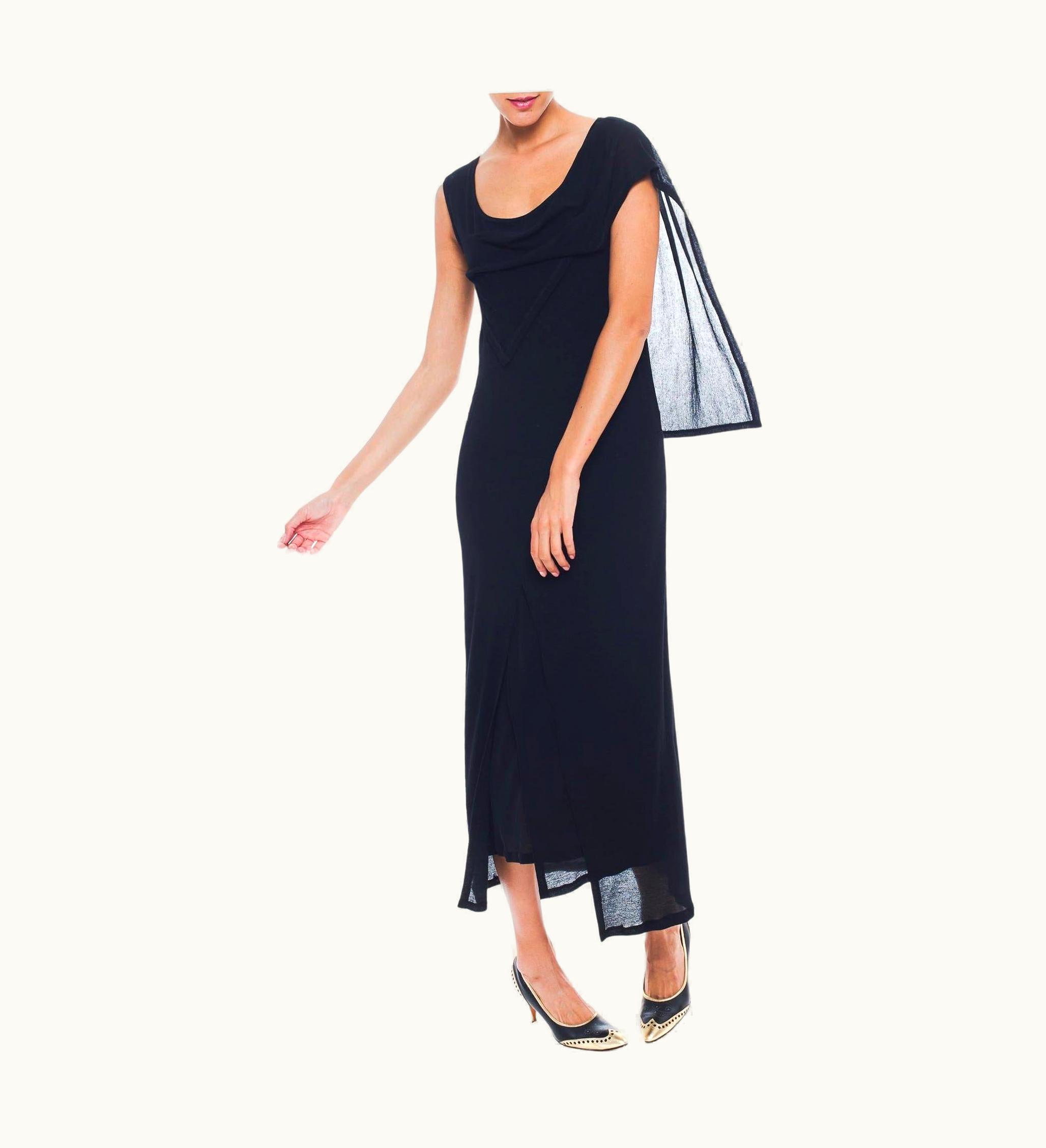 Issey Miyake 1990s Issey Miyake Black Cotton Jersey Asymmetrical Draped Dress