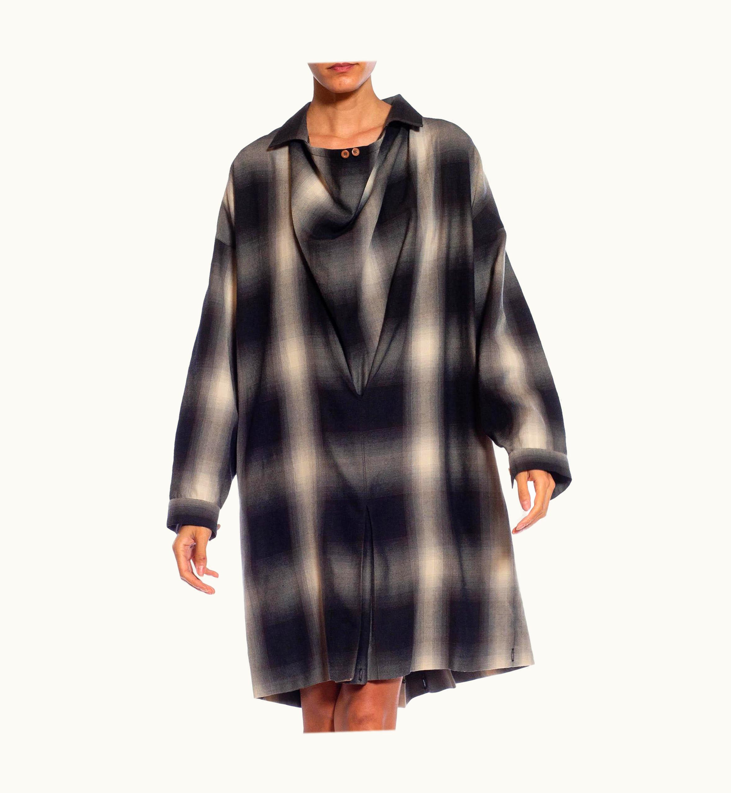 Issey Miyake 1980s Issey Miyake Black & White Plaid Oversized Shirt Dress