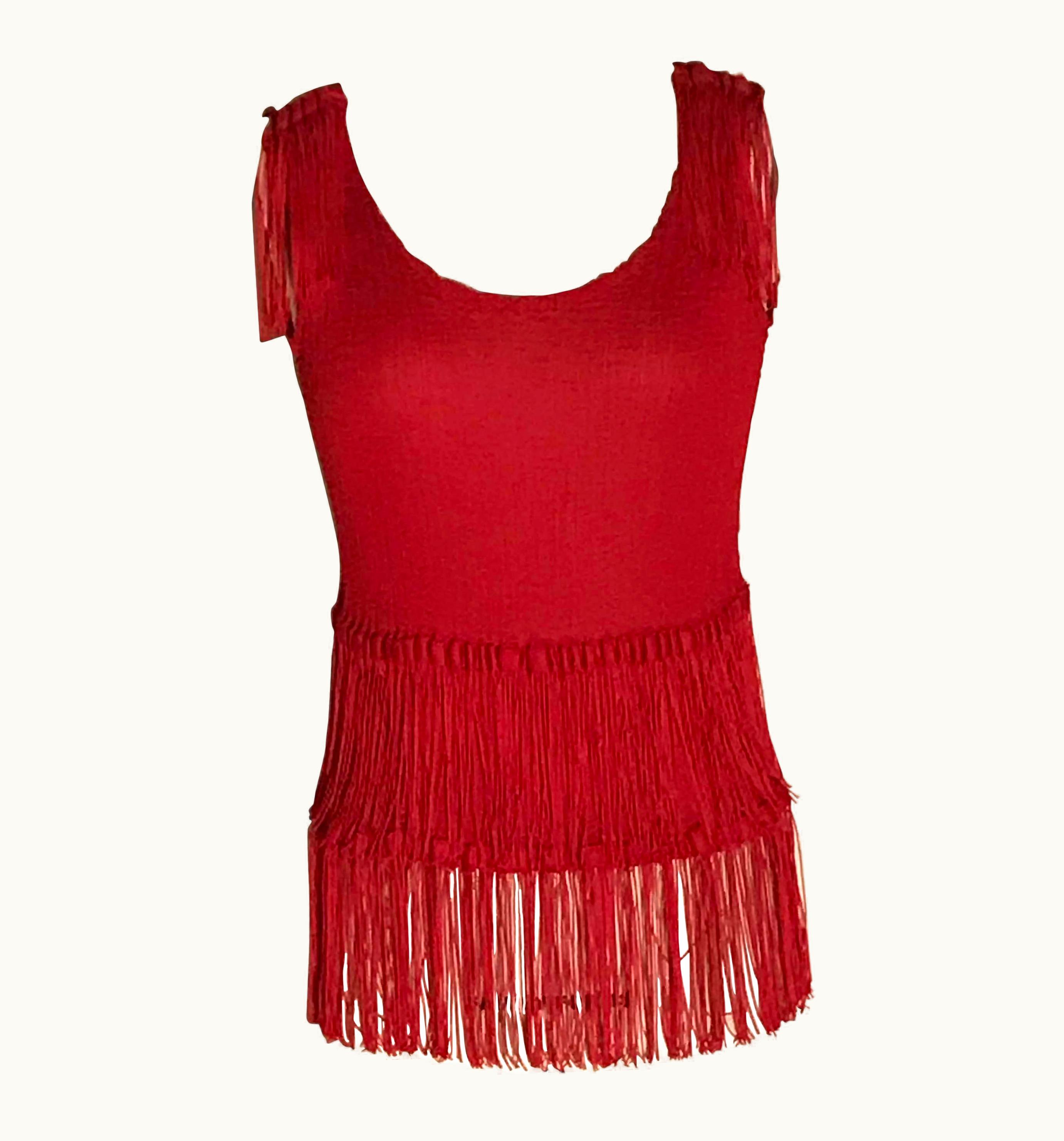 Issey Miyake Issey Miyake Me Red Fringe Crinkle Pleat Tank Top