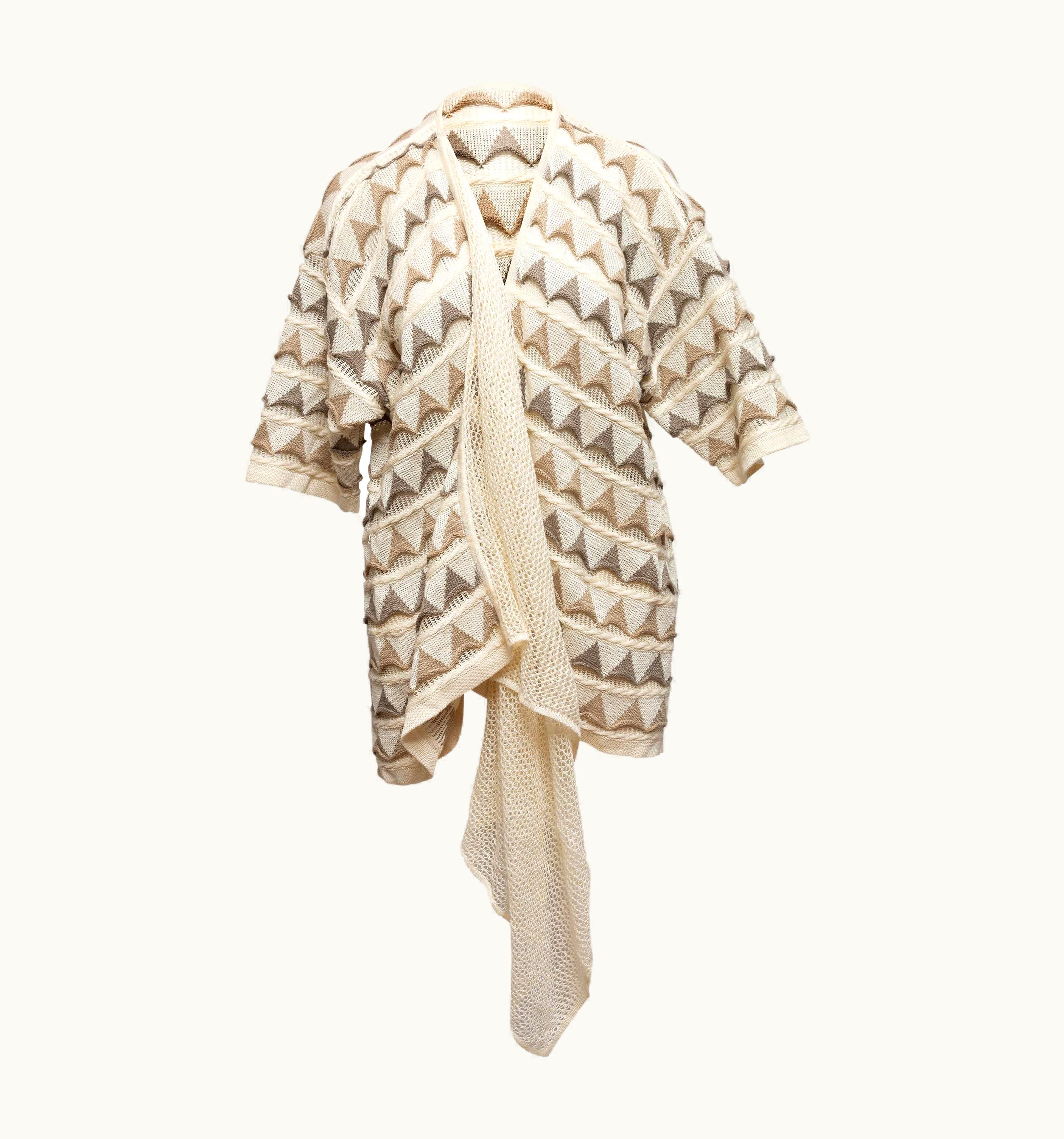 Issey Miyake Issey Miyake Beige & Brown Short Sleeve Open Knit Cardigan