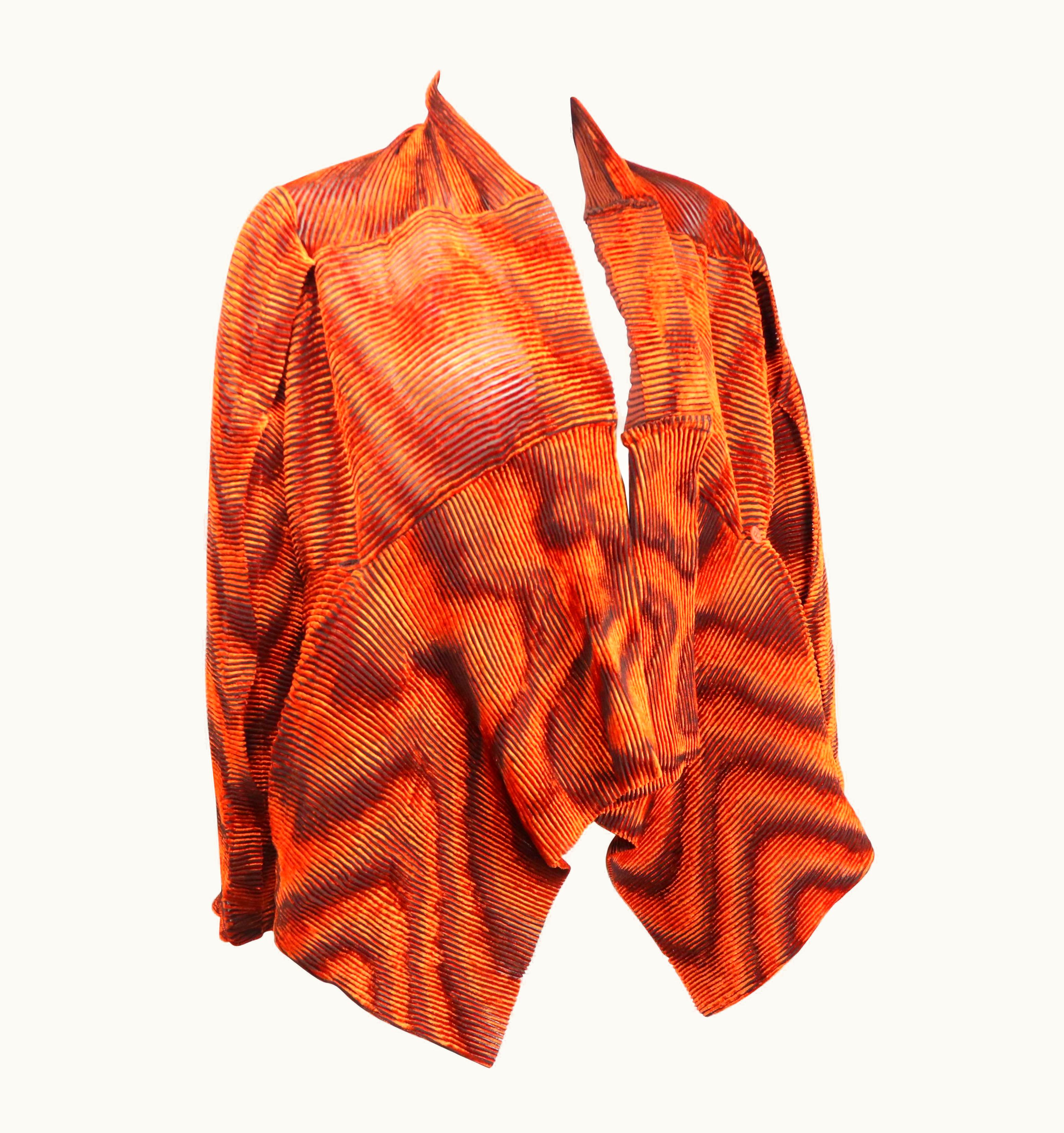 Issey Miyake Issey Miyake Orange Velvet Plasma Wave Pleated Bolero Jacket