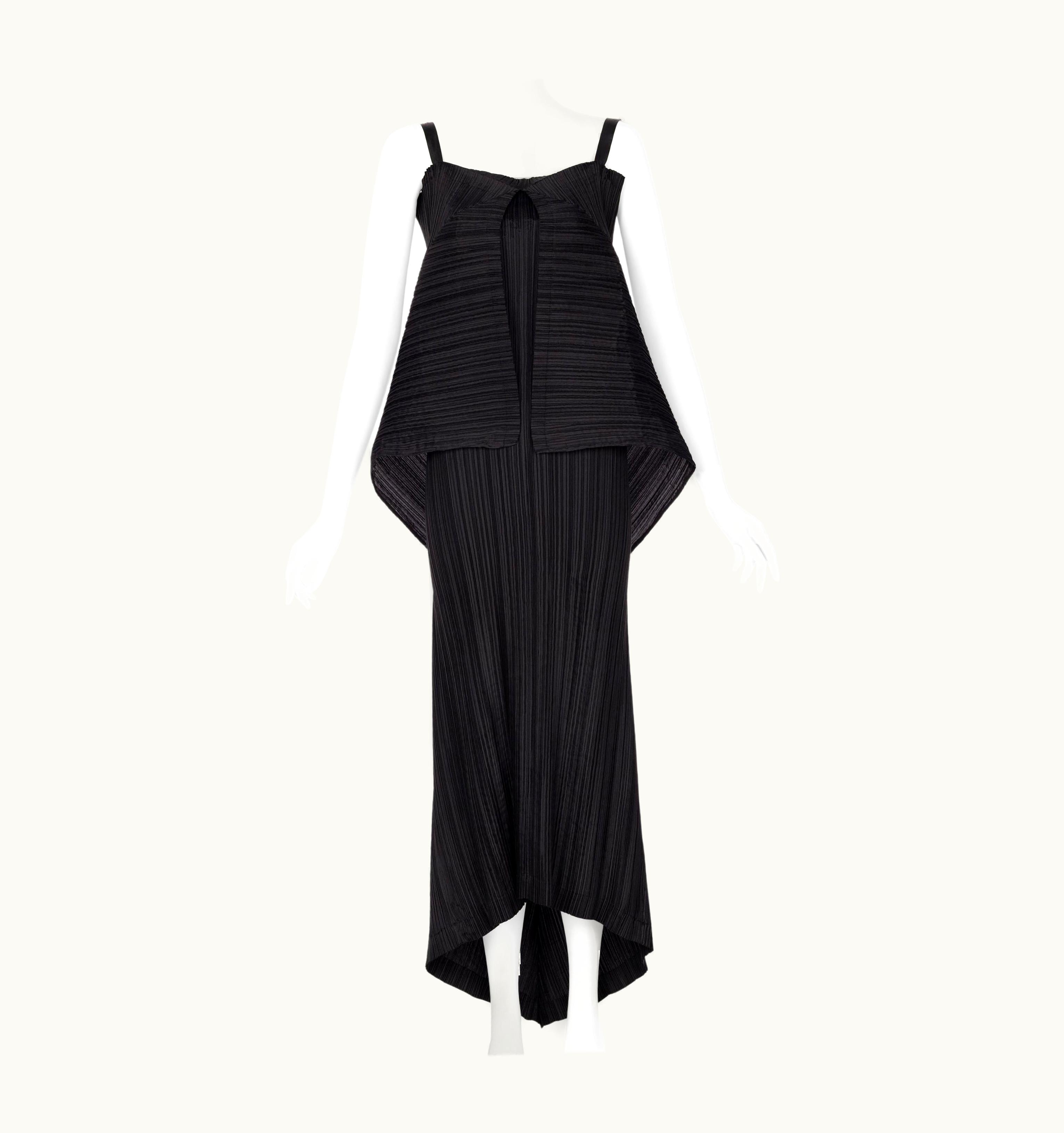 Issey Miyake Issey Miyake Black Pleated Sculptural Sleeveless Maxi Dress, 1990s