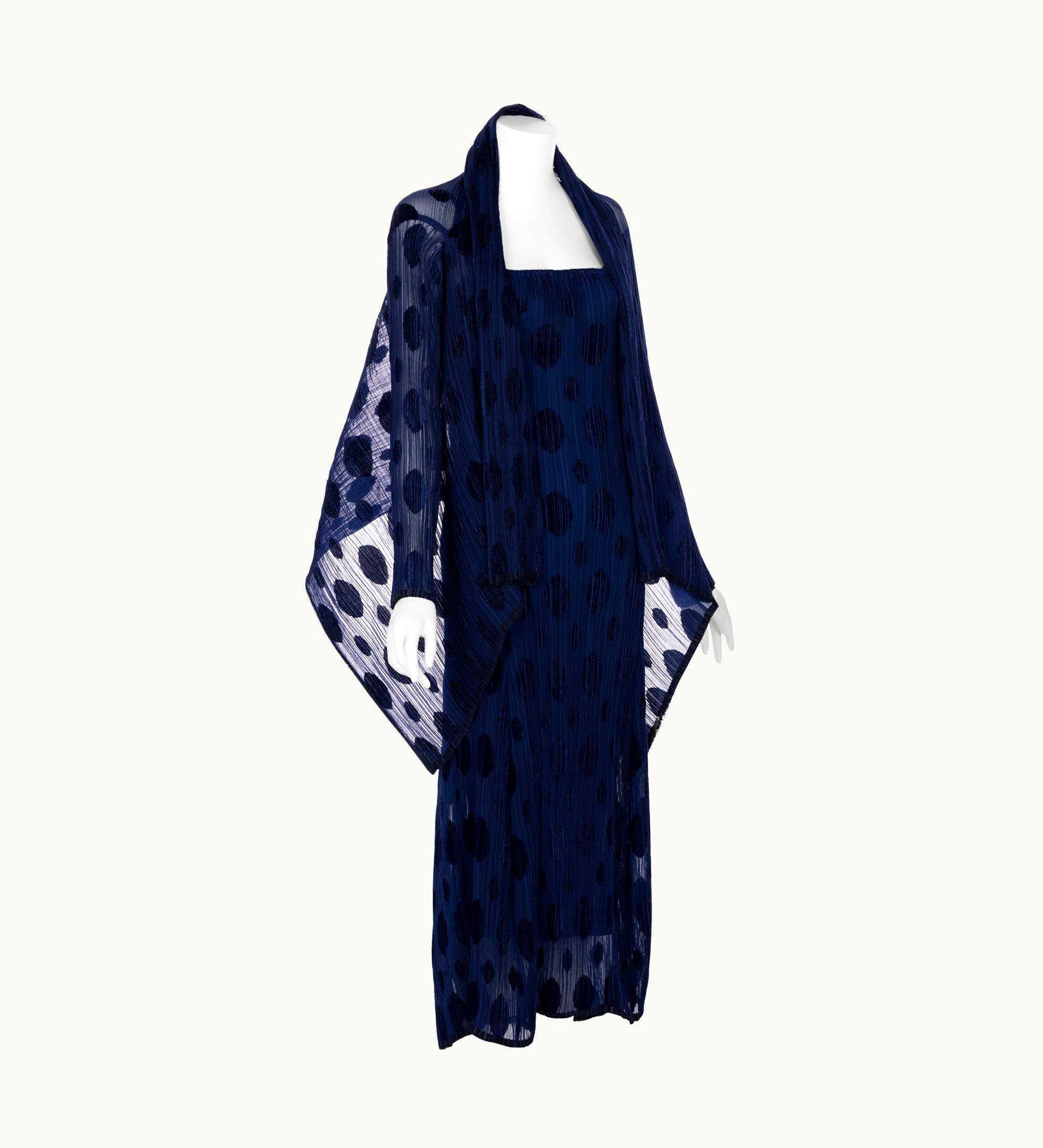 Issey Miyake Issey Miyake Pleated Blue Polka Dot Dress & Jacket Set