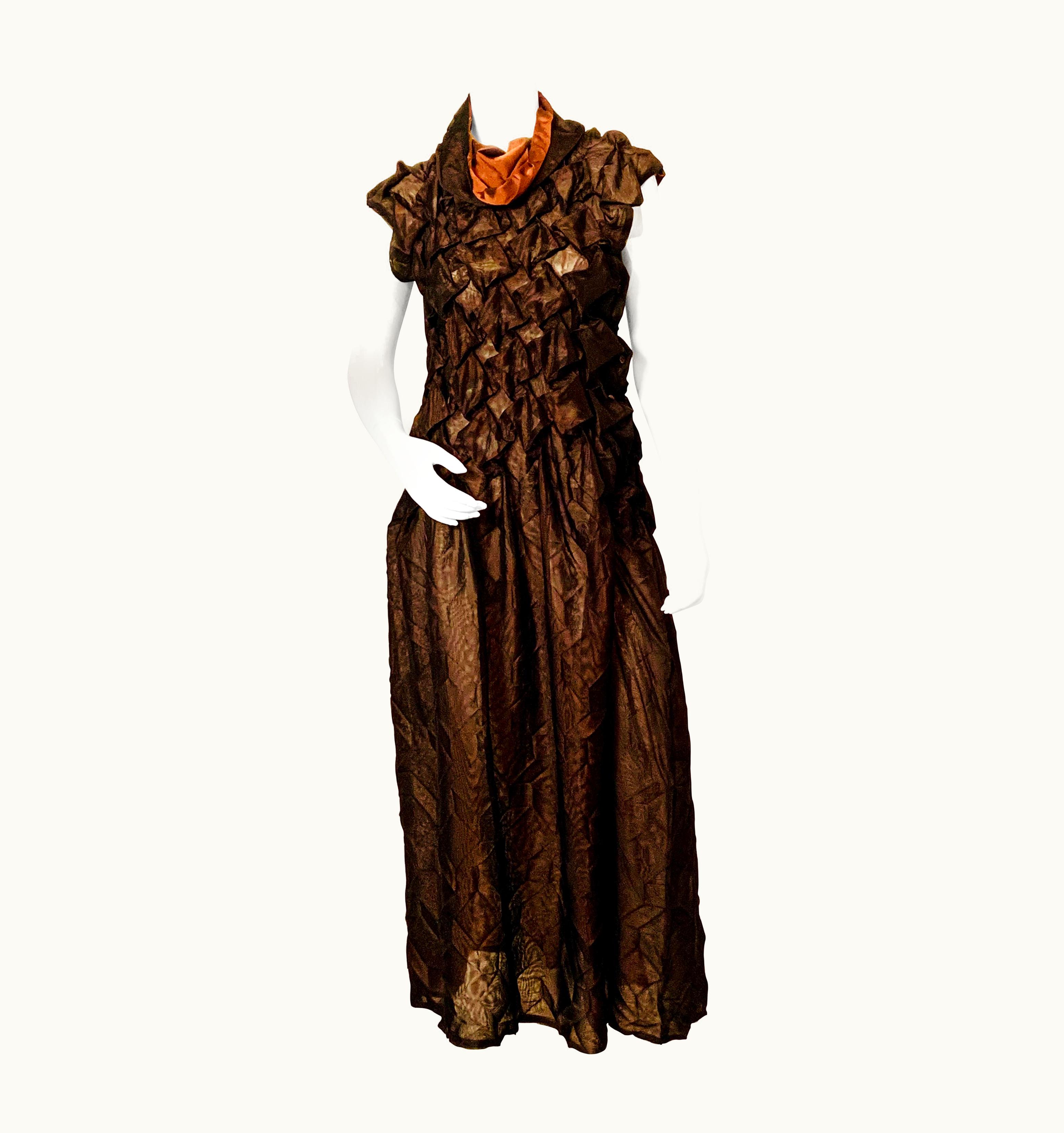 Issey Miyake Issey Miyake Black Over Copper Diamond Pleated Evening Dress