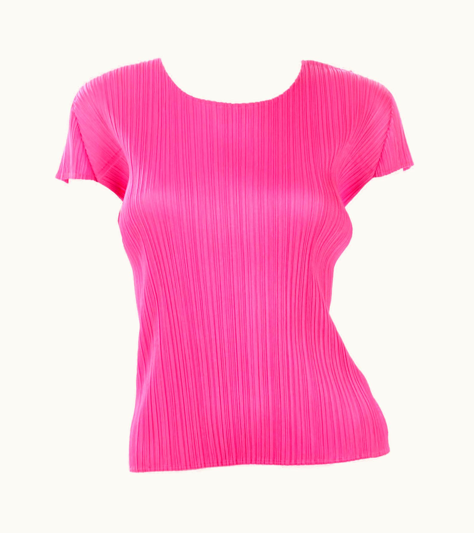 Issey Miyake Hot Pink Issey Miyake Pleats Please Short Sleeve Pleated Top