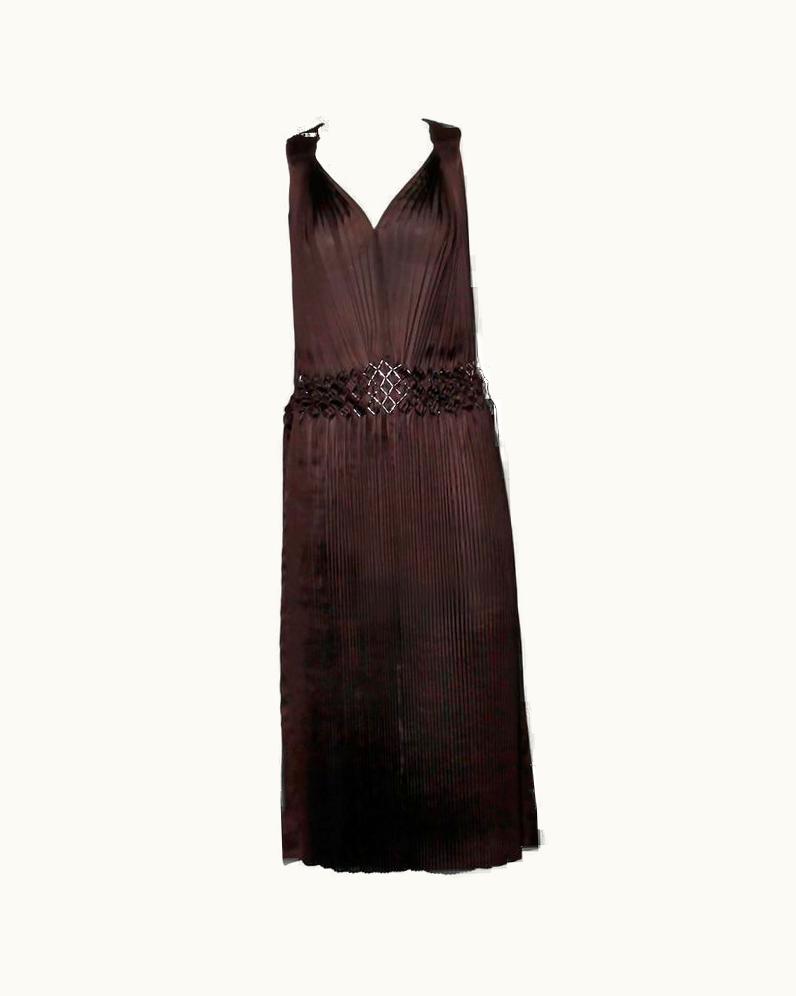 Issey Miyake Issey Miyake Brown Pleated Flapper Dress With Unique Beaded Design