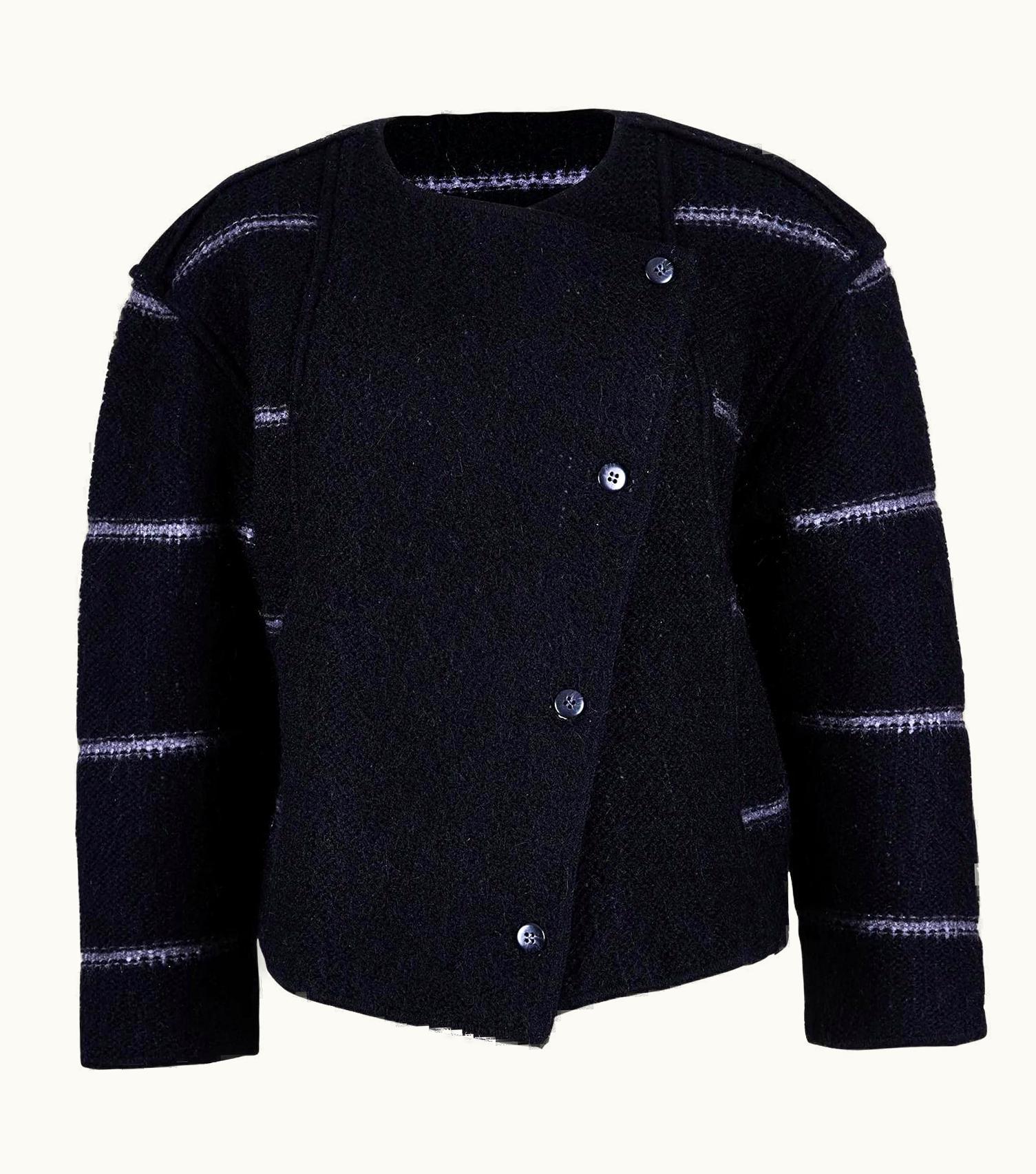 Issey Miyake 1980' Issey Miyake Black And Gray Wool Stripe Cardigan