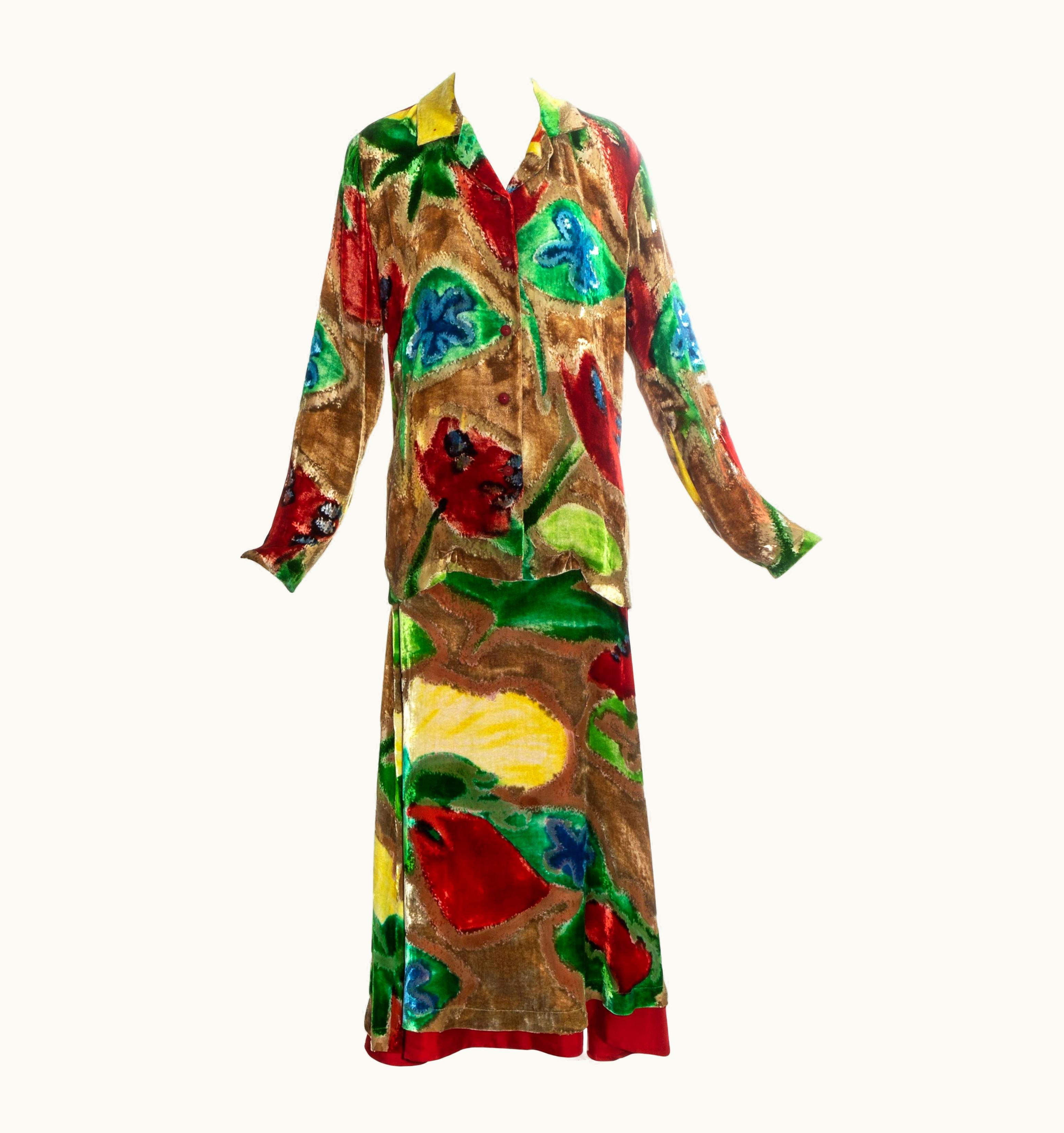 Issey Miyake Issey Miyake Multicoloured Devoré And Silk Skirt Suit, AW 1996