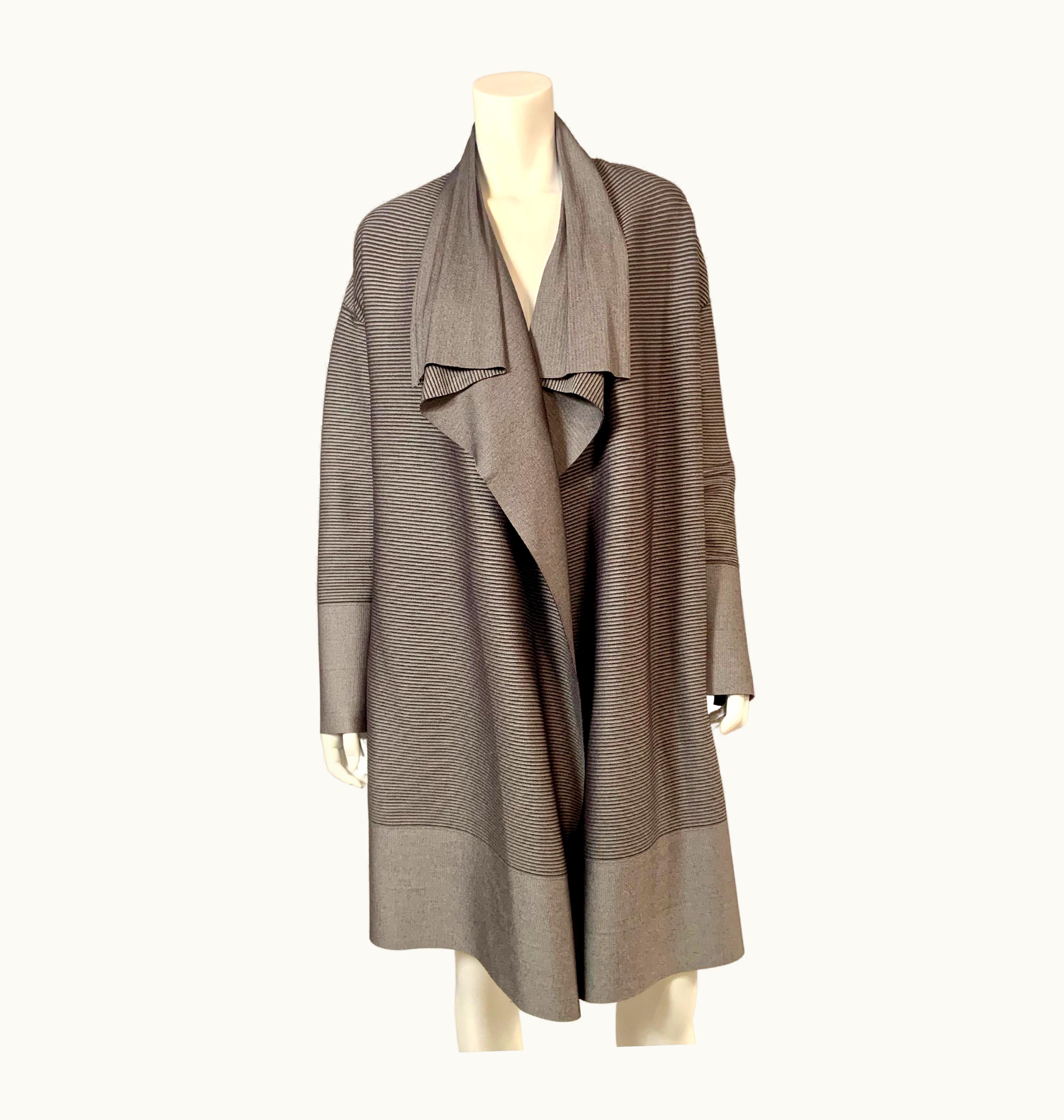 Issey Miyake Issey Miyake Grey Striped Semi Sheer Coat With Original Tags