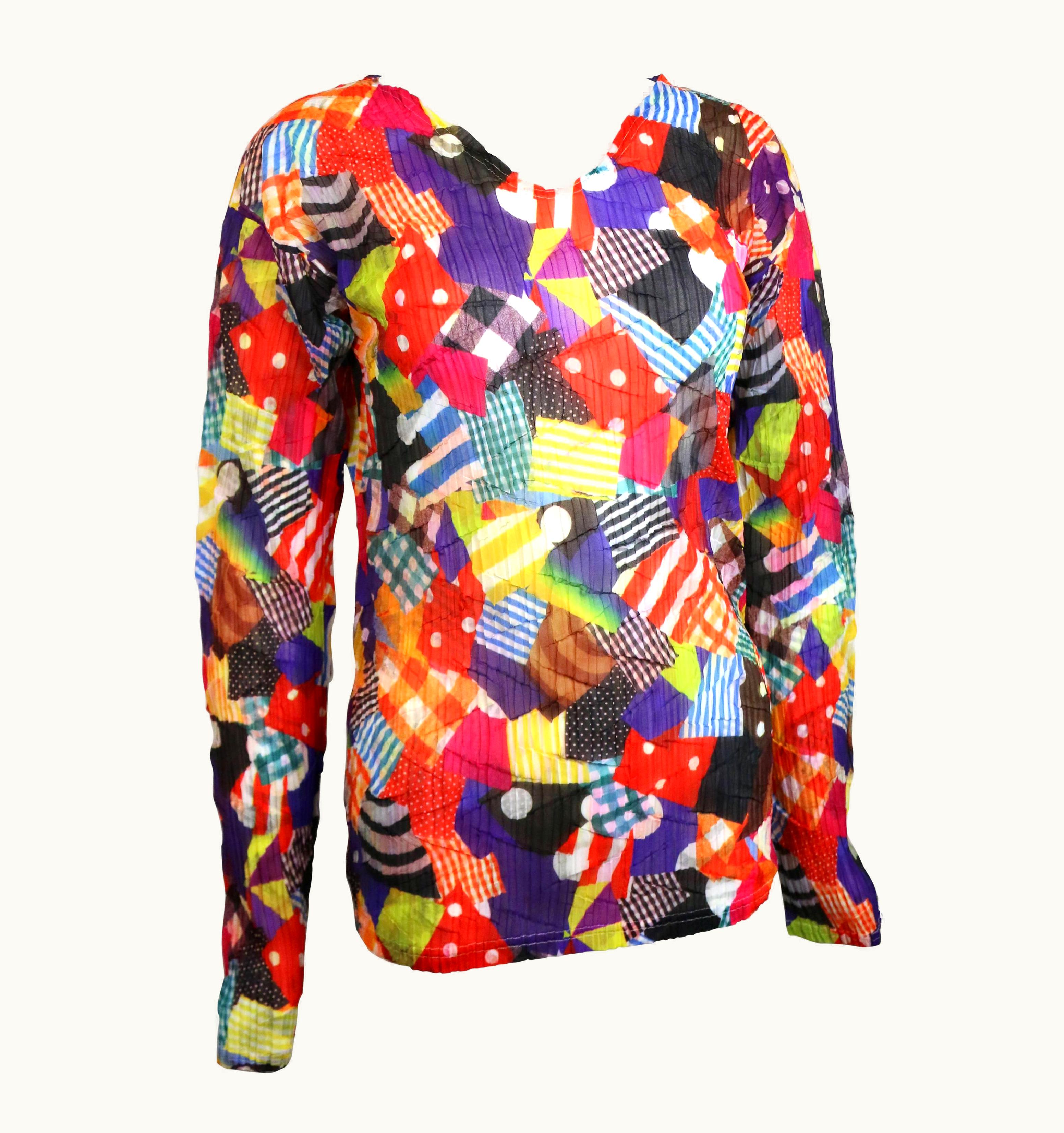 Issey Miyake Issey Miyake Multi Colour And Pattern Long Sleeves Pleated Top