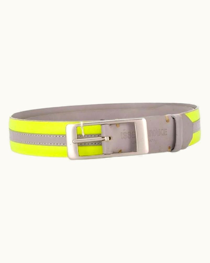 Issey Miyake 90s Issey Miyake Vintage Grey Leather Belt With Fluorescent Detail