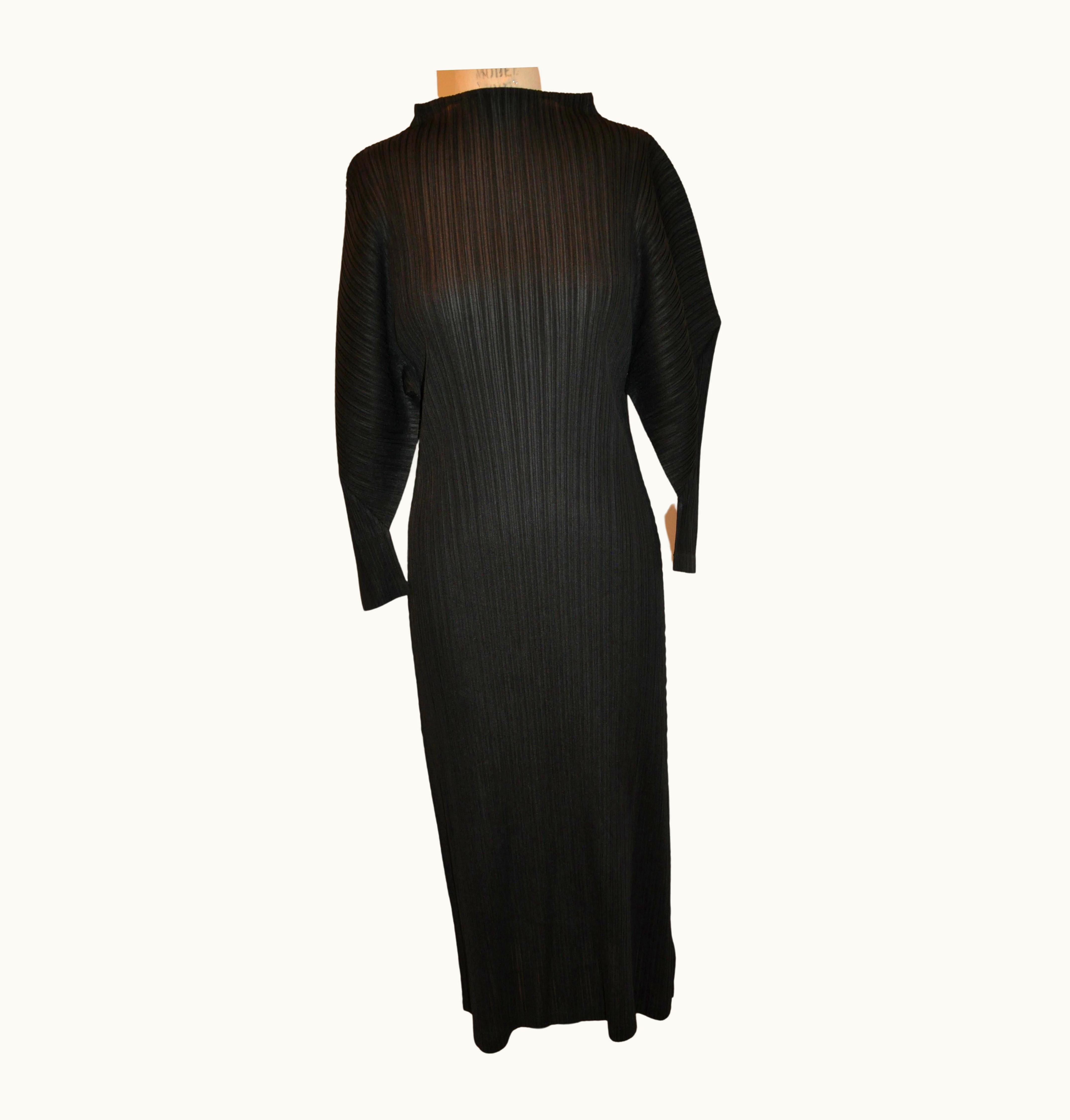 Issey Miyake Issey Miyake Iconic Signature Jet-Black High-Neck Pullover Dress