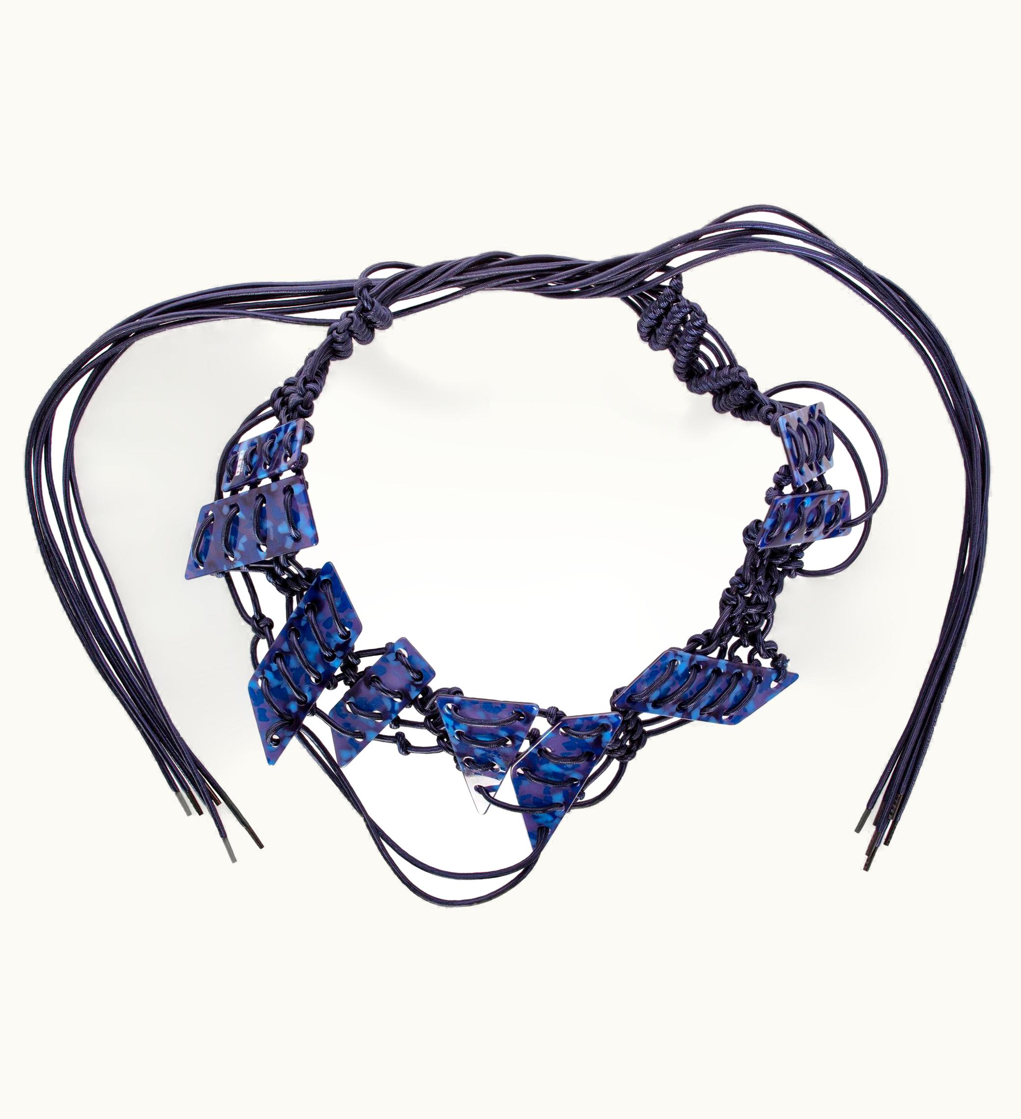 Issey Miyake Issey Miyake Blue Pleated Maxi Evening Dress Marbled Lucite Belt