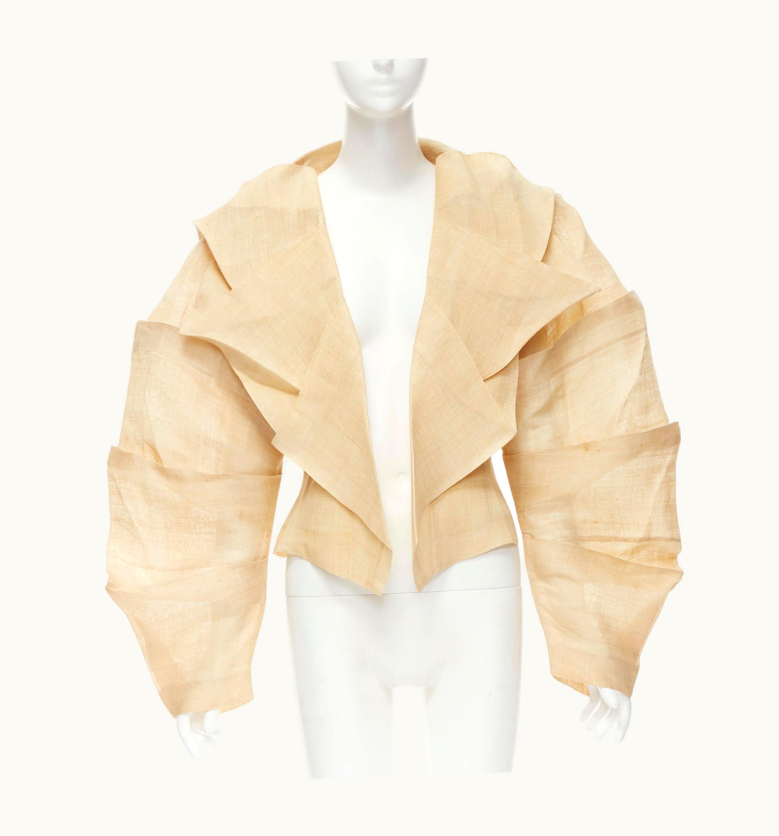 Issey Miyake Issey Miyake Vintage 1991 Runway Dinosaur Architectural Pleated Linen Jacket Xl