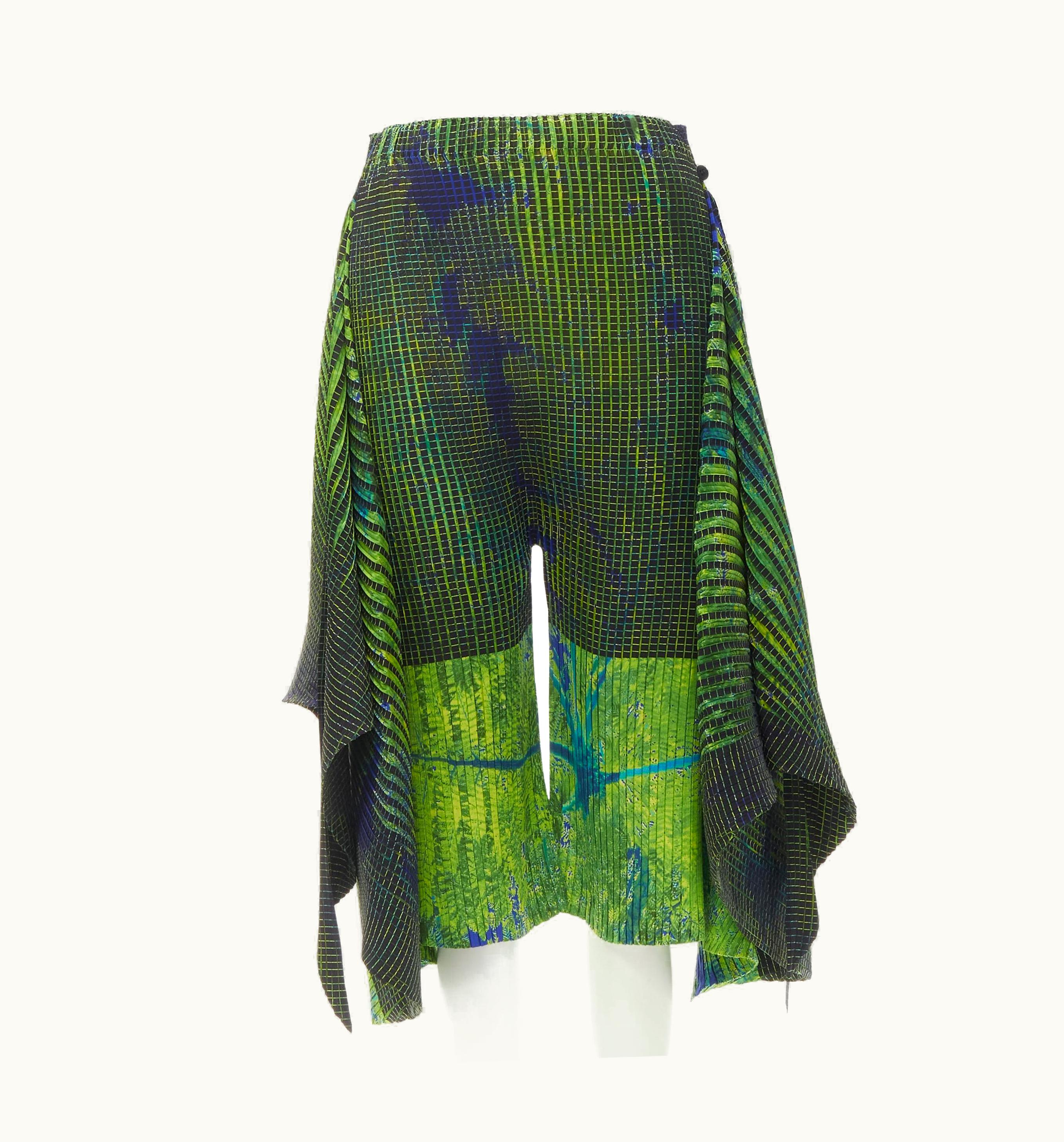Issey Miyake Issey Miyake Green Blue Abstract Print Wrap Draped Culotte Shorts