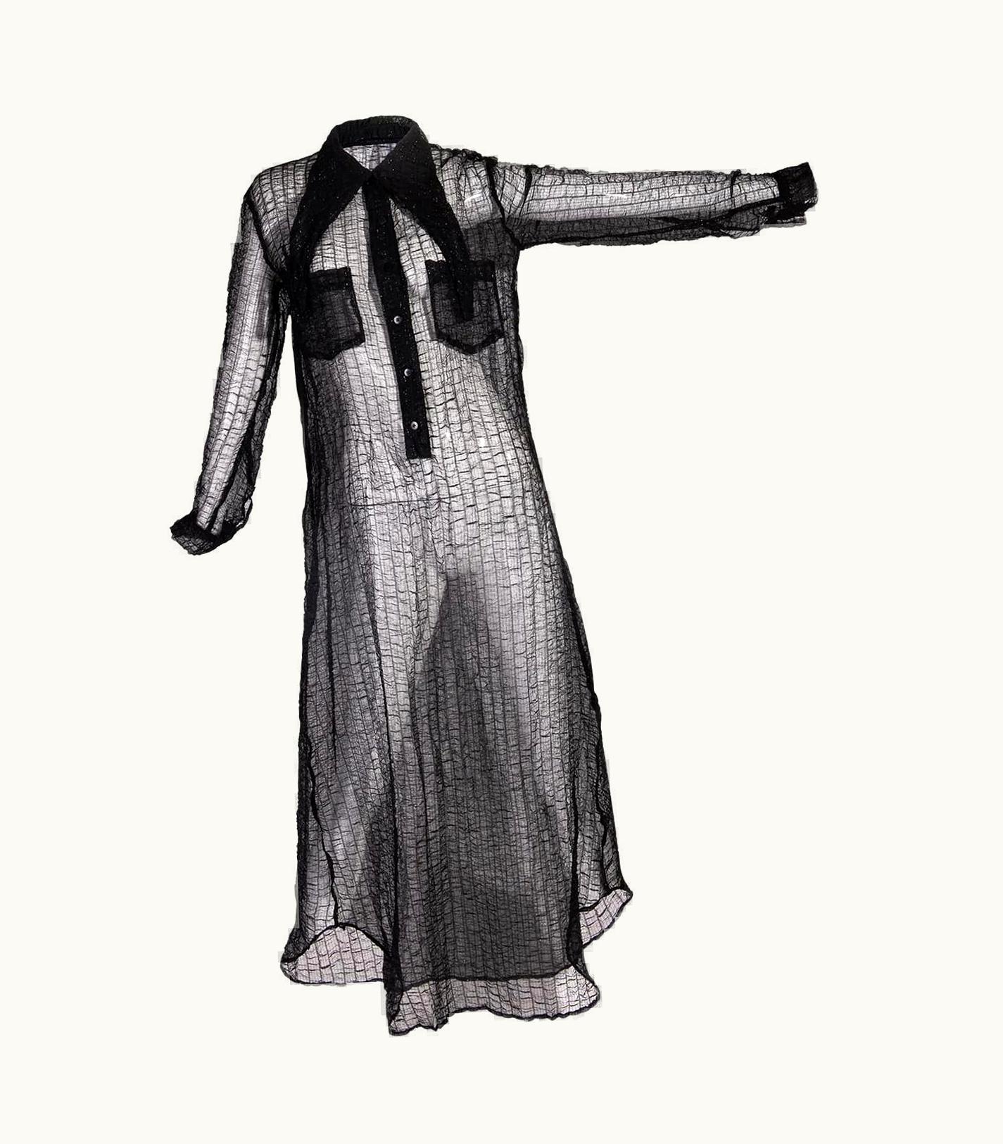 Issey Miyake 1990' Issey Miyake Black Metallic Dress With Oversized Pointed Collar