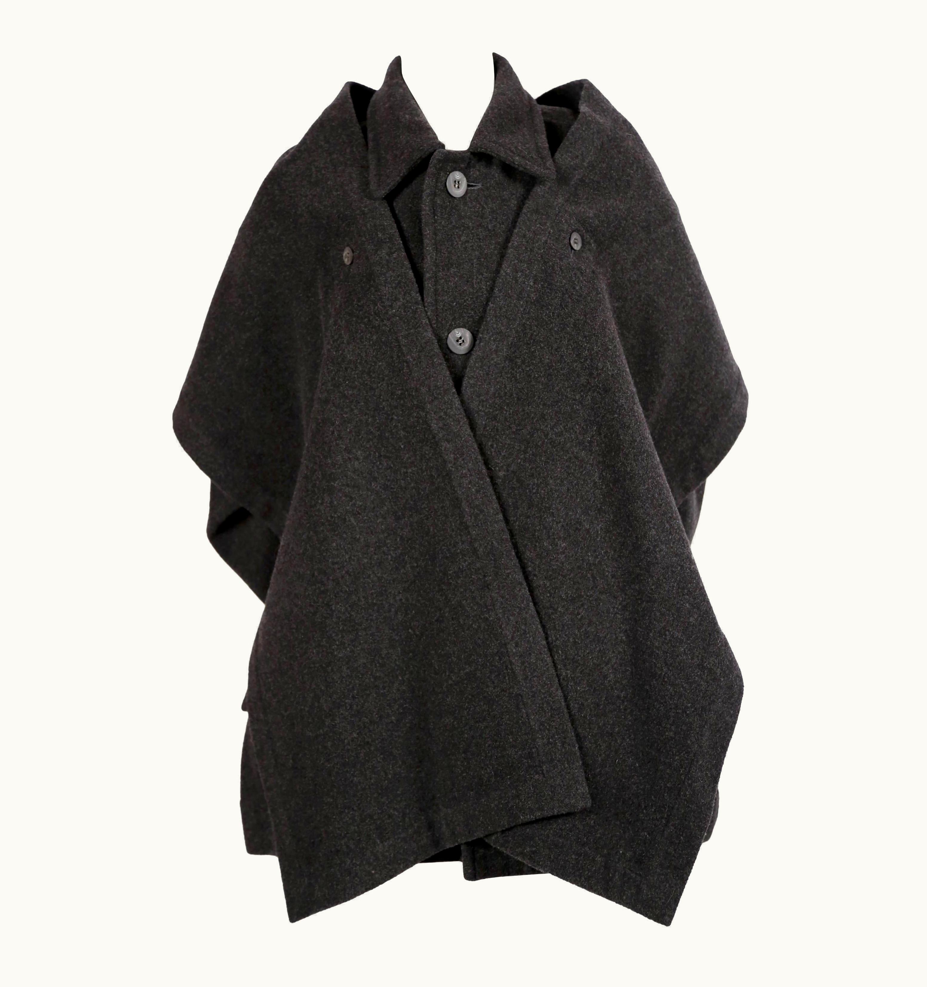 Issey Miyake 1980' Issey Miyake Plantation Charcoal Wool Coat With Scarf