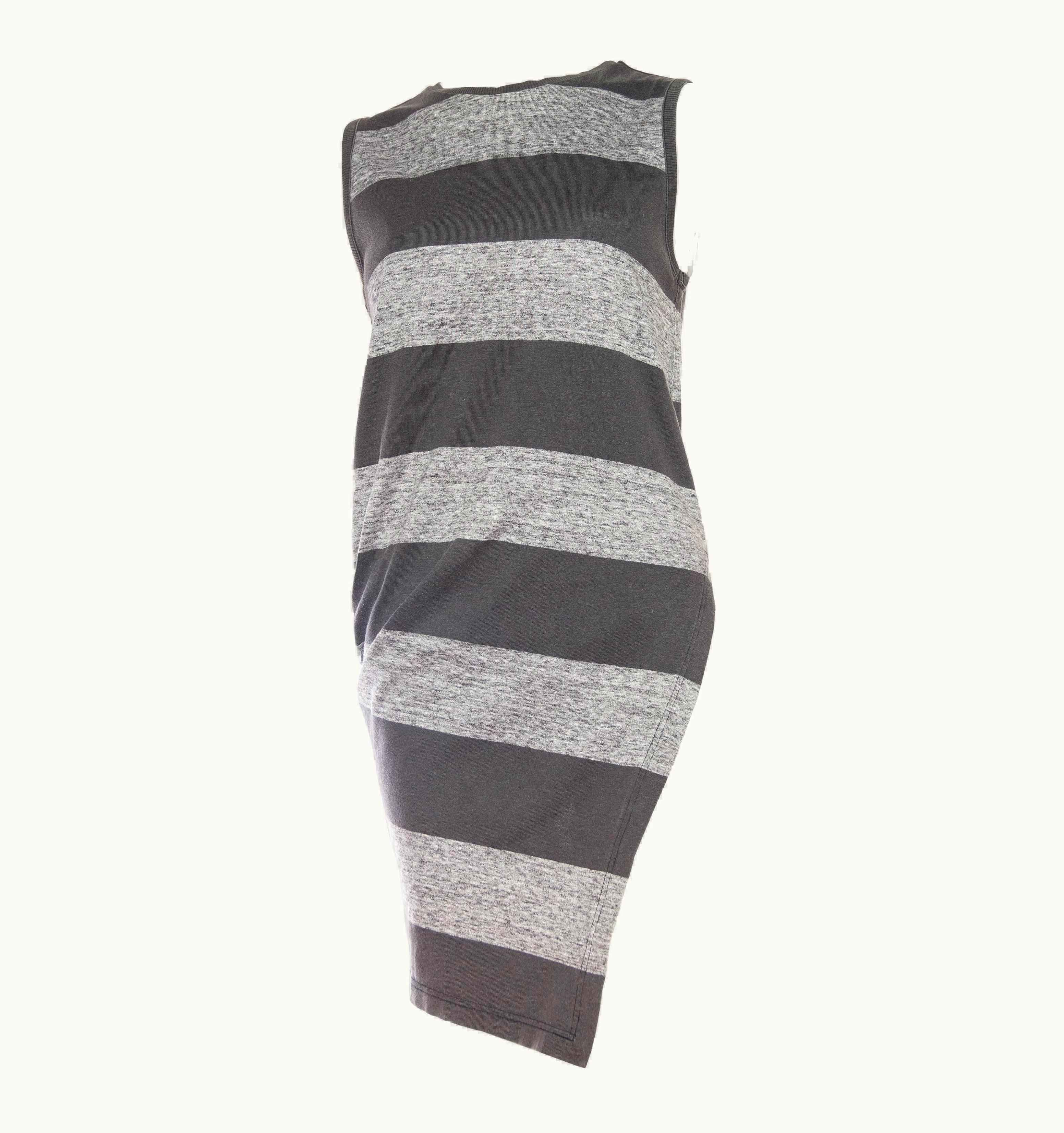 Issey Miyake 1980s Issey Miyake Grey Striped Cotton Jersey Asymmetrical Draped T-Shirt