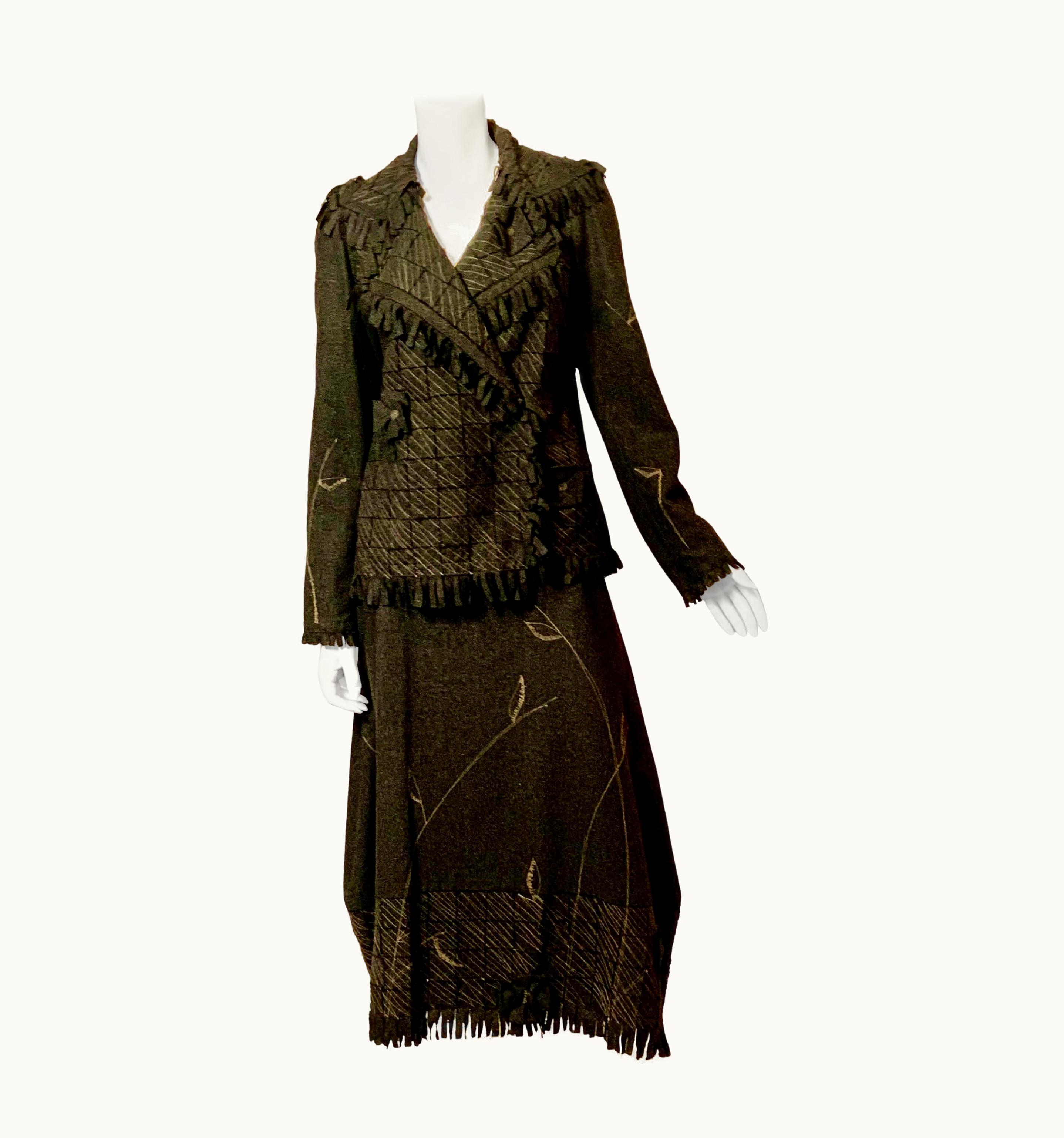 Issey Miyake Issey Miyake Haat Grey Flannel Suit With Fringe Embroidery And Patchwork