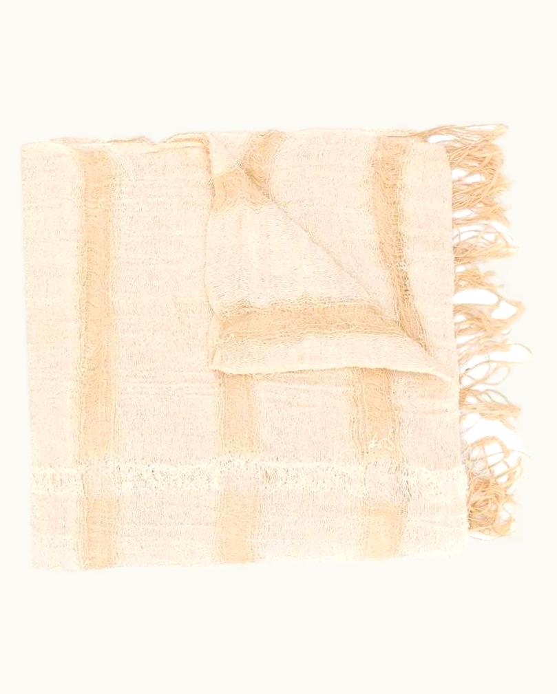 Issey Miyake 90s Issey Miyake Beige Cotton Scarf With Dark Beige Cut-out