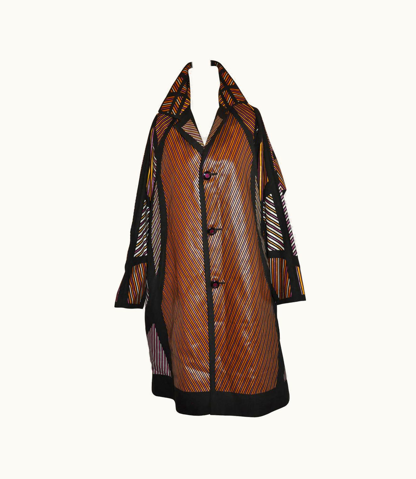 Issey Miyake Issey Miyake Multi-Color Multi-Stripe Bold Abstract Flared Car Coat