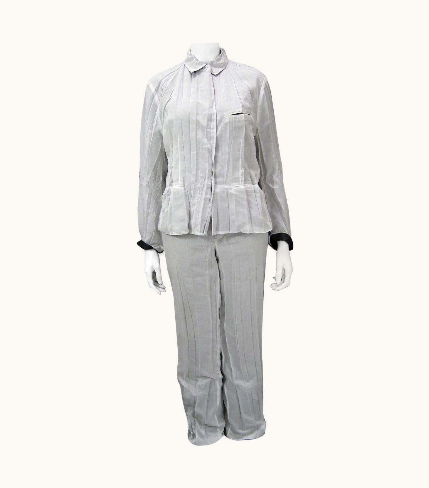 Issey Miyake Issey Miyake Pleated Two Layer White With Black Contrast Pant Suit