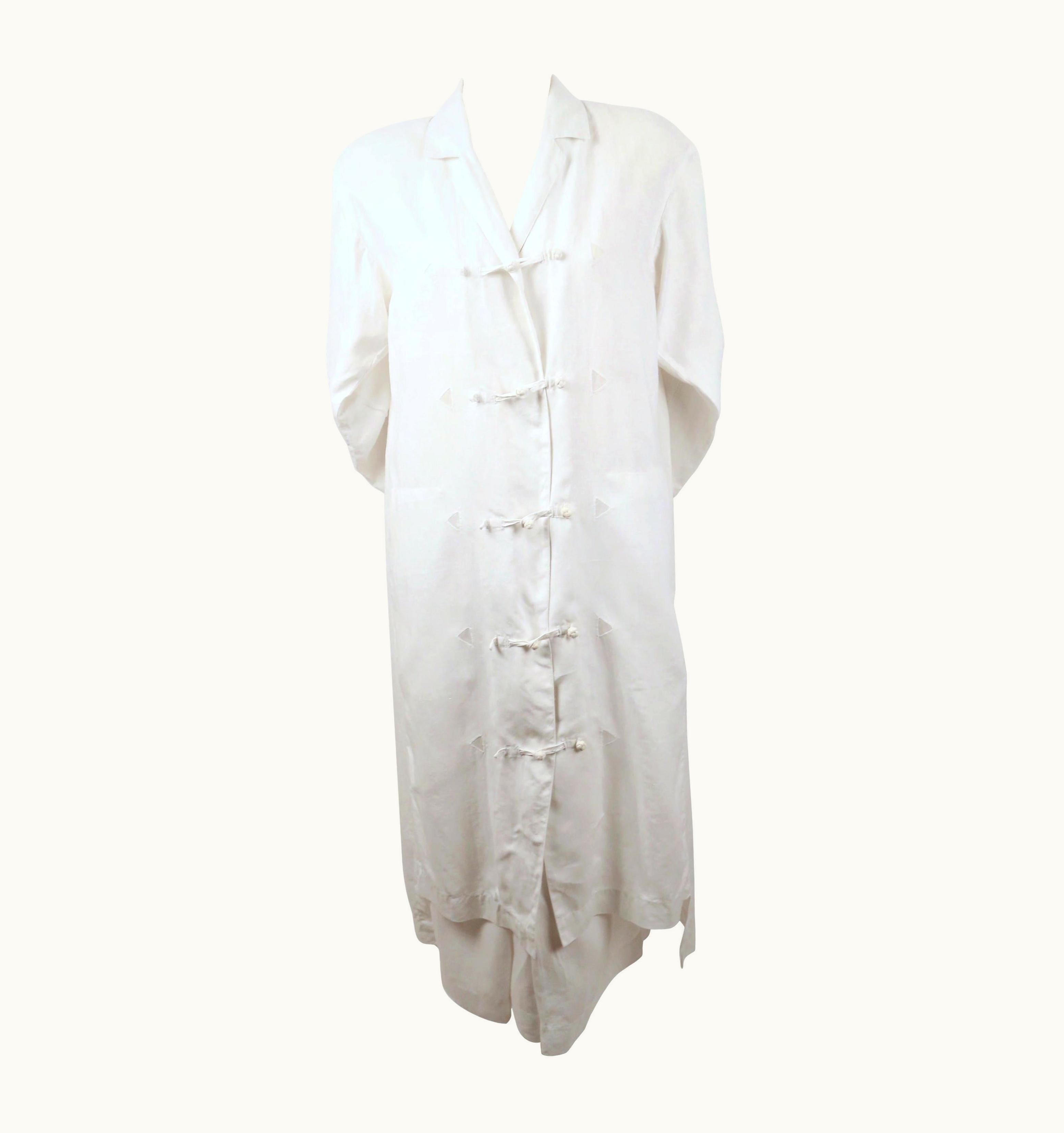 Issey Miyake 1980' Issey Miyake White Linen Duster Jacket And Matching Skirt