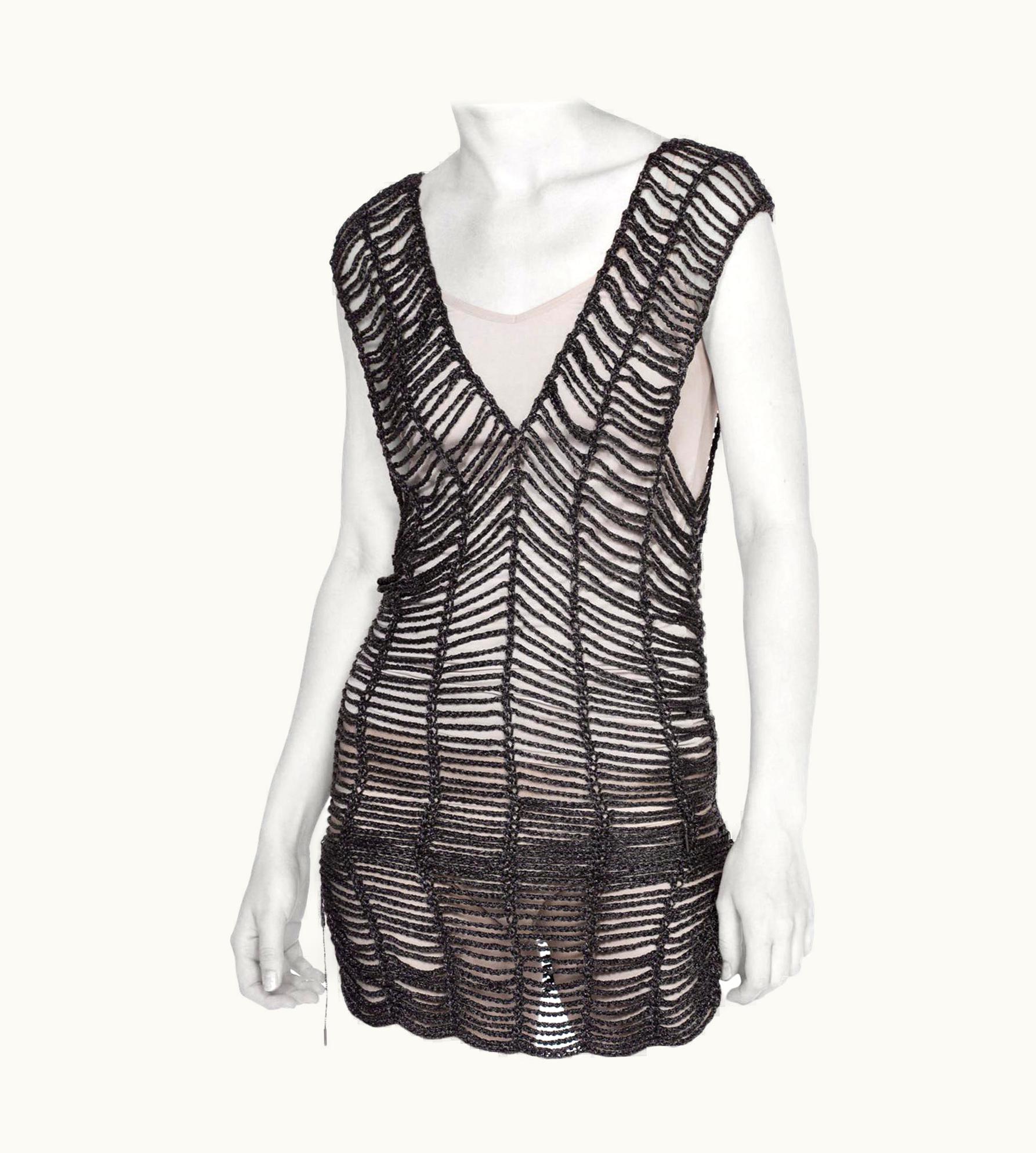 Issey Miyake 1990s Issey Miyake Metallic Gunmetal Grey Knit Mini Dress Swim Cover-Up