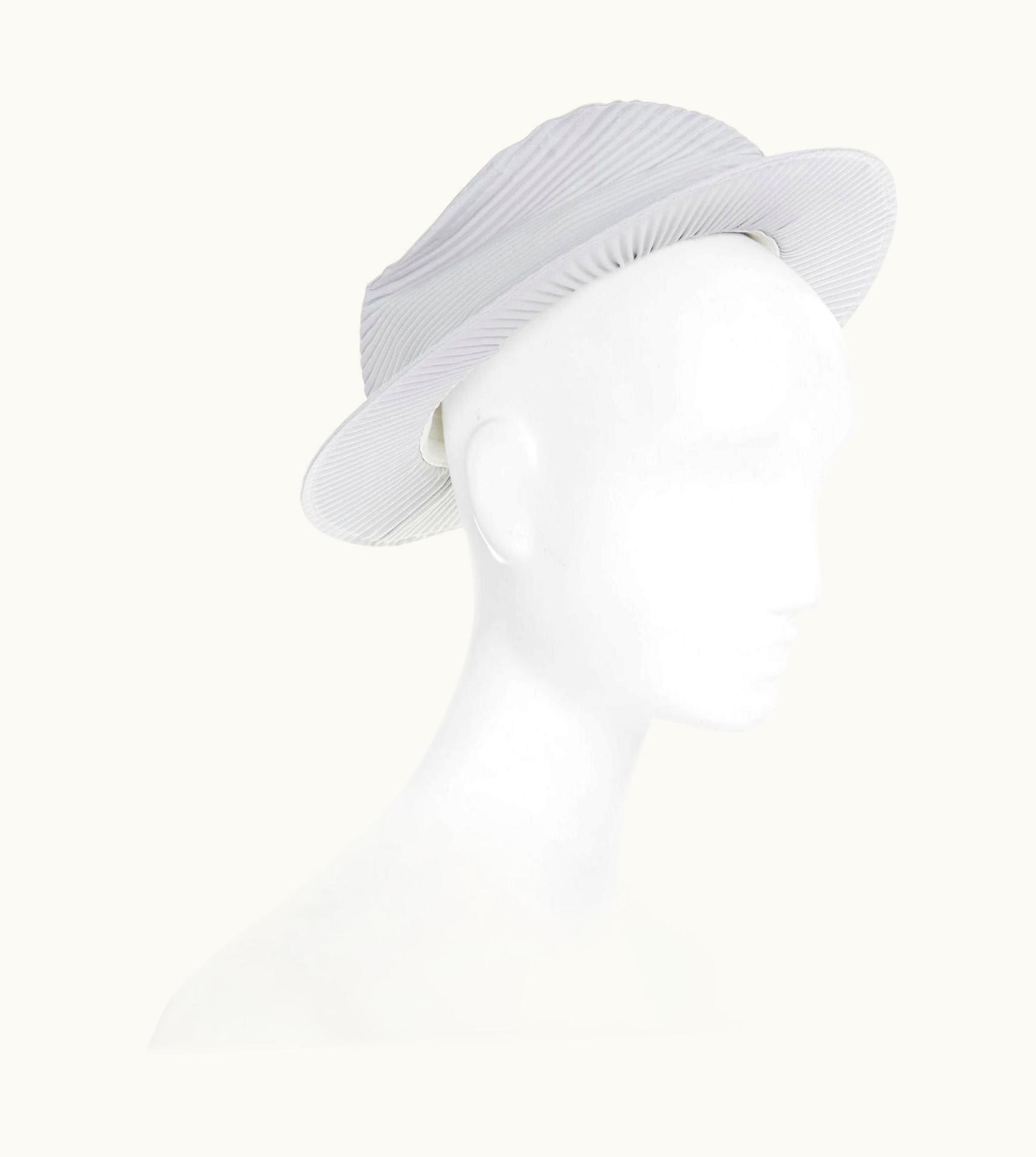 Issey Miyake Issey Miyake Pleats Please Light Grey Pleated Wide Brim Statement Boater Hat