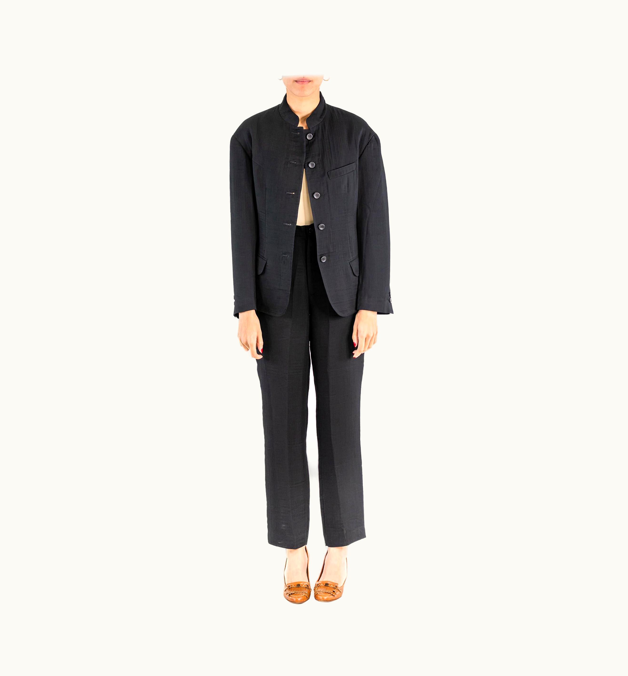 Issey Miyake 1990s Issey Miyake Black Rayon Blend Lightweight Pucker Double-Weave Pant Suit