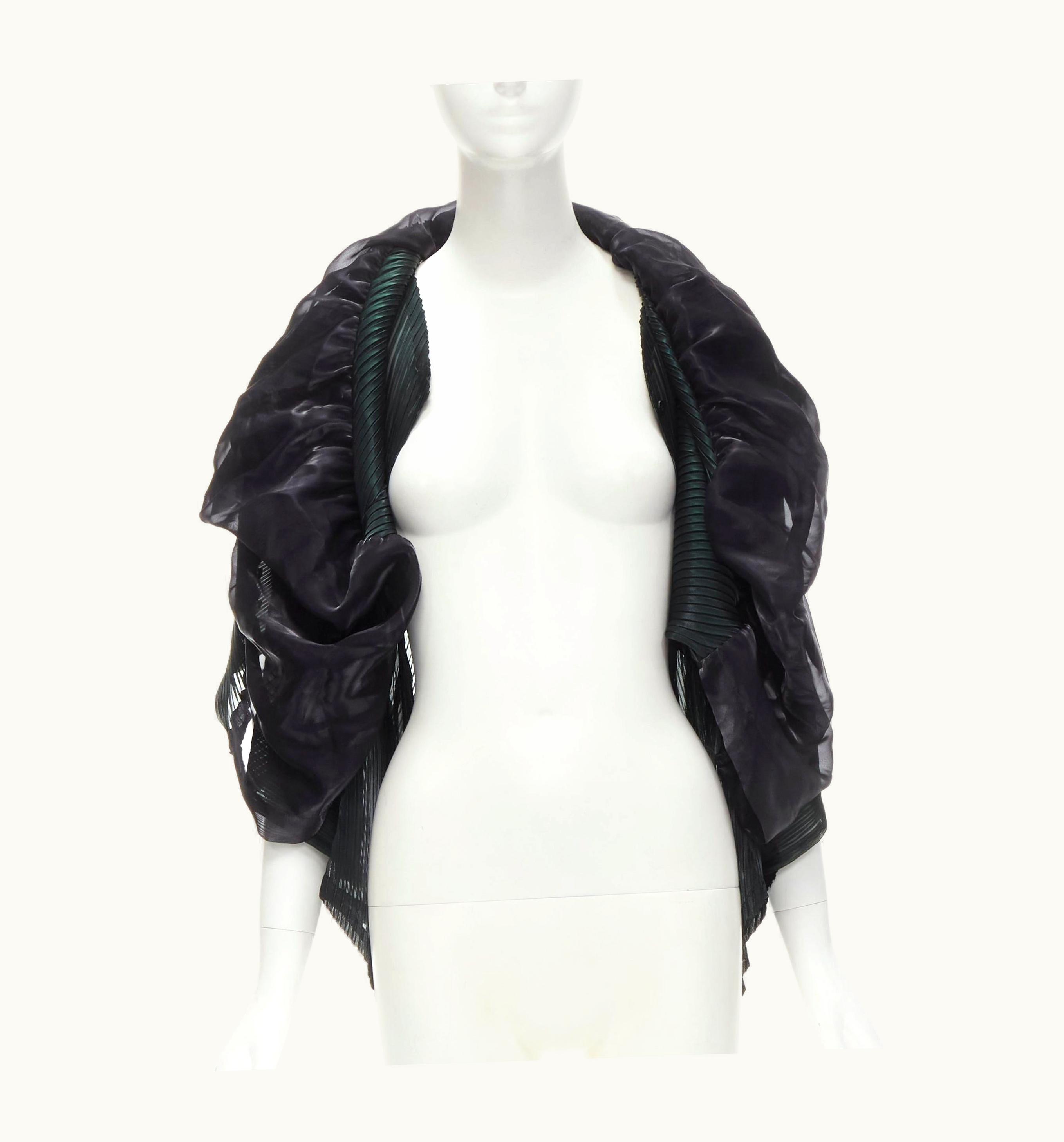 Issey Miyake Issey Miyake Green Plisse Pleat Black Cloud Ruffle Shawl Top Jp3
