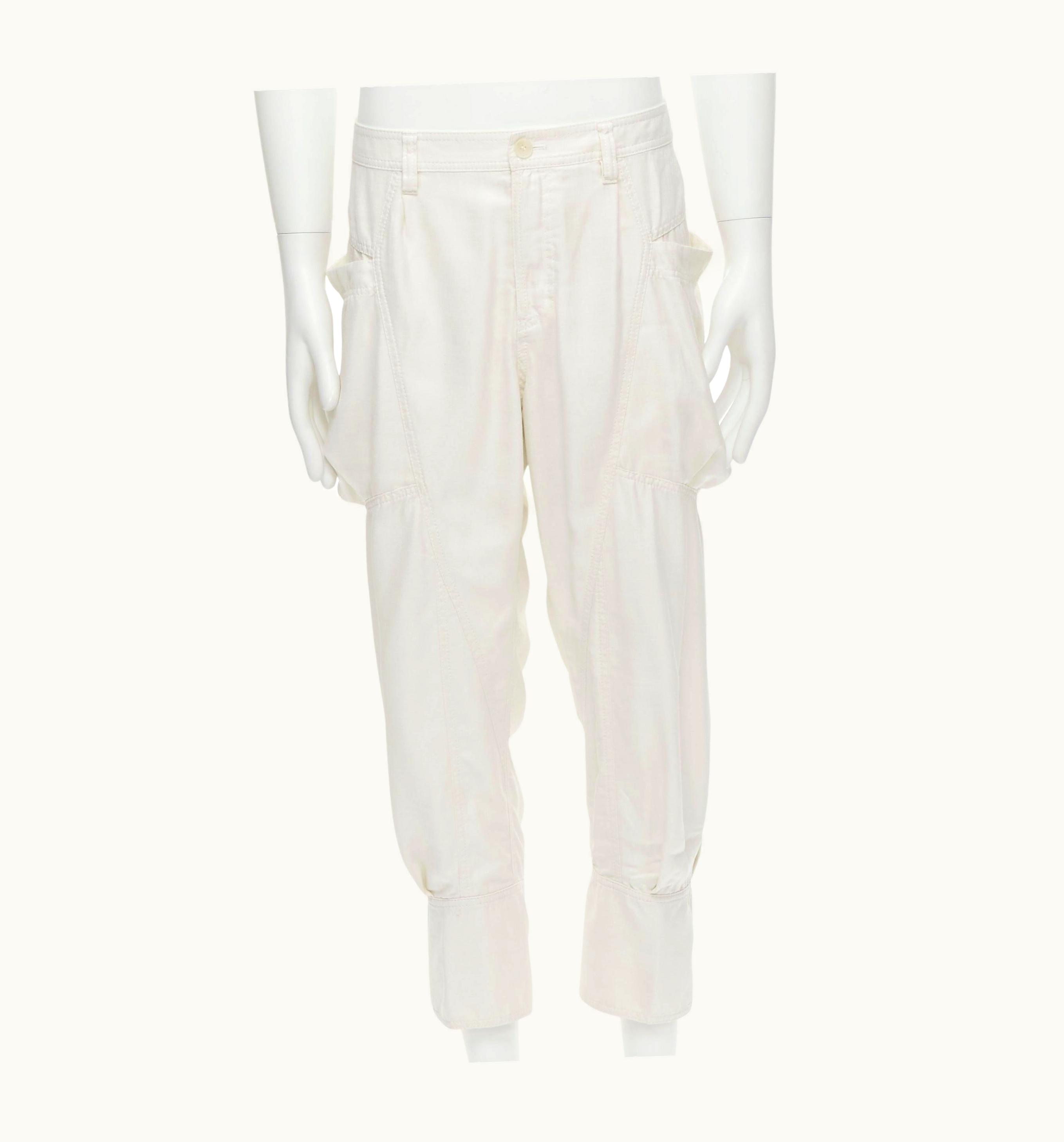Issey Miyake Issey Miyake White Polyester Cargo Pocket Dropped Crotch Parachute Pants Jp4