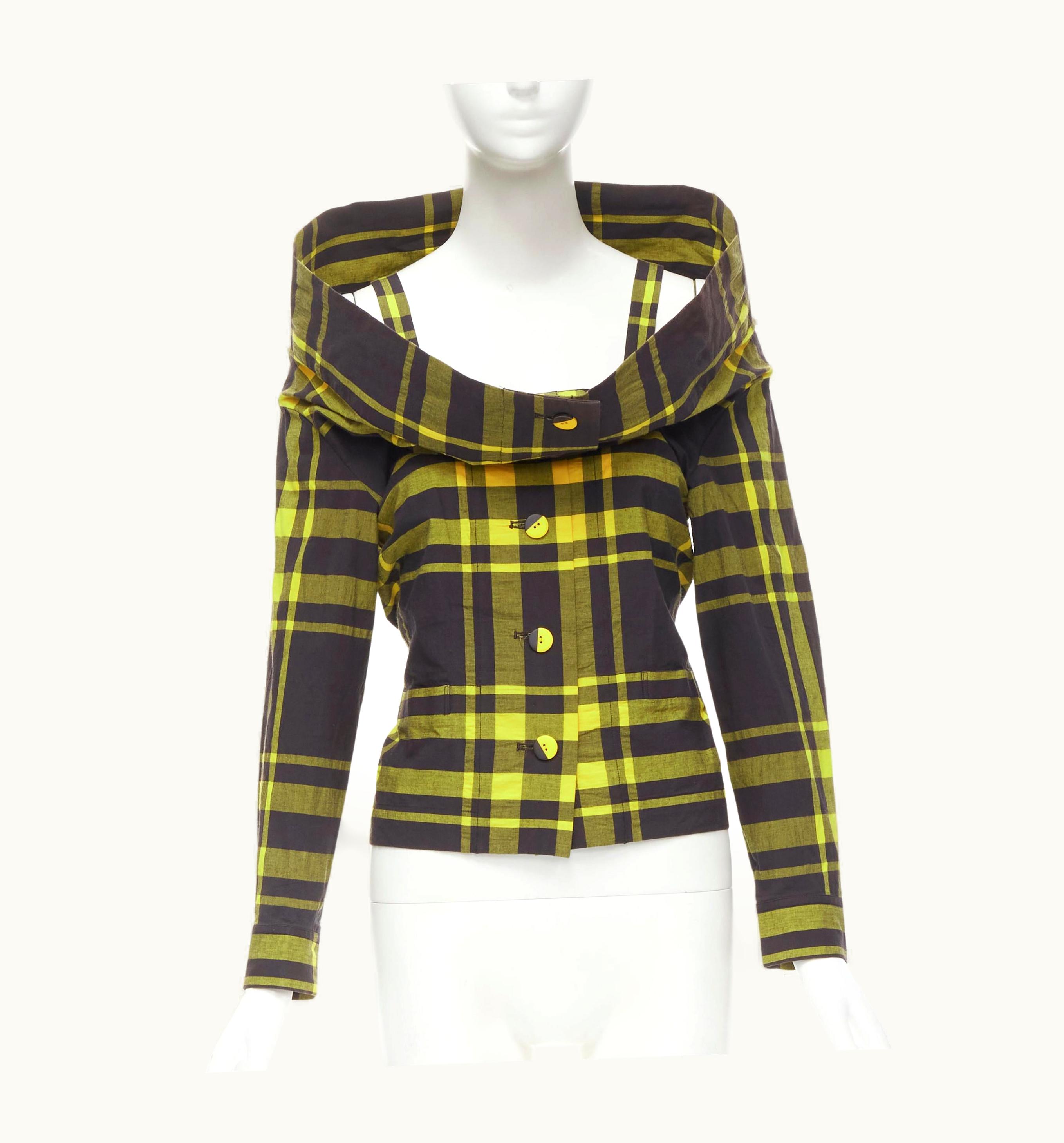 Issey Miyake Issey Miyake Vintage Black Yellow Check Plaid Cotton Stand Collar Shirt
