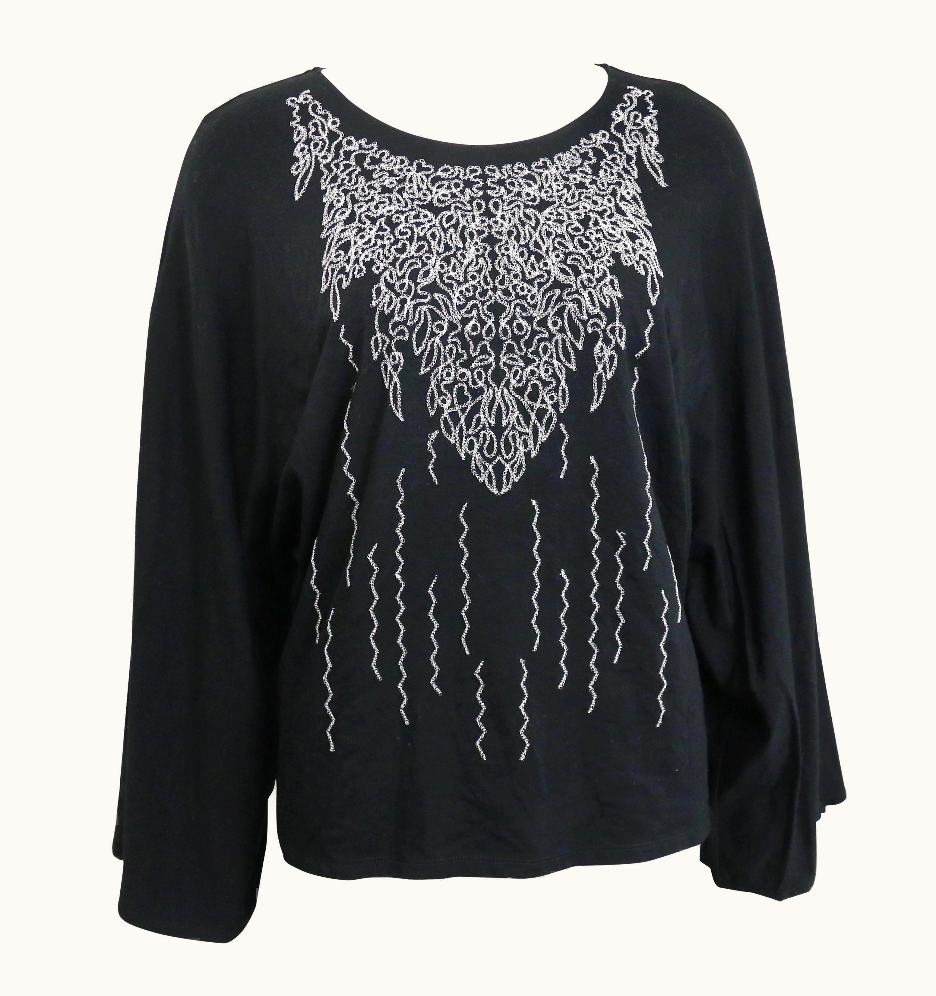 Issey Miyake Issey Miyake Fete Black With Silver Embroidered Print Cocoon Long Sleeves Top